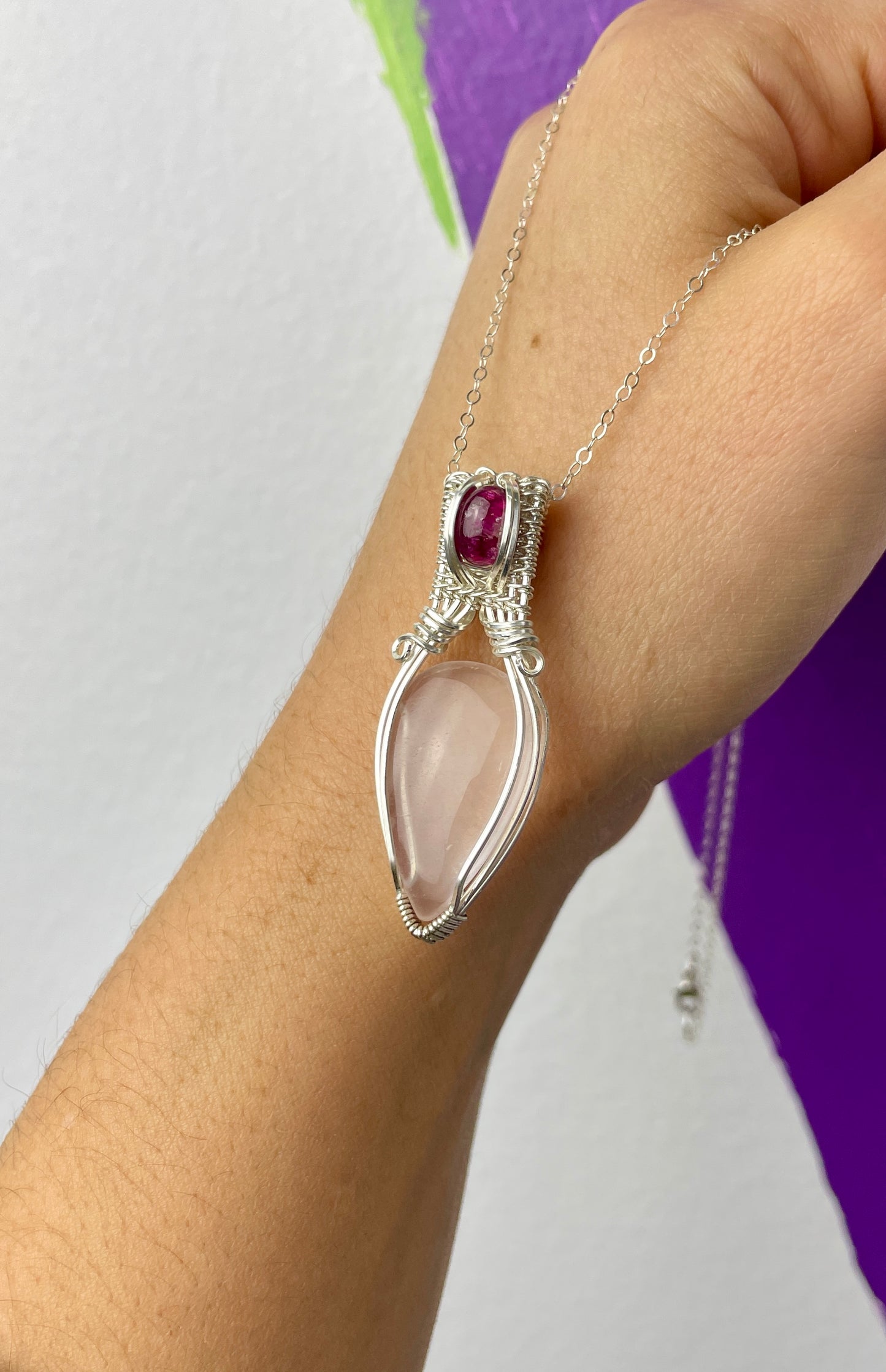Rose Quarts & Pink Tourmaline: Sterling Silver Necklace
