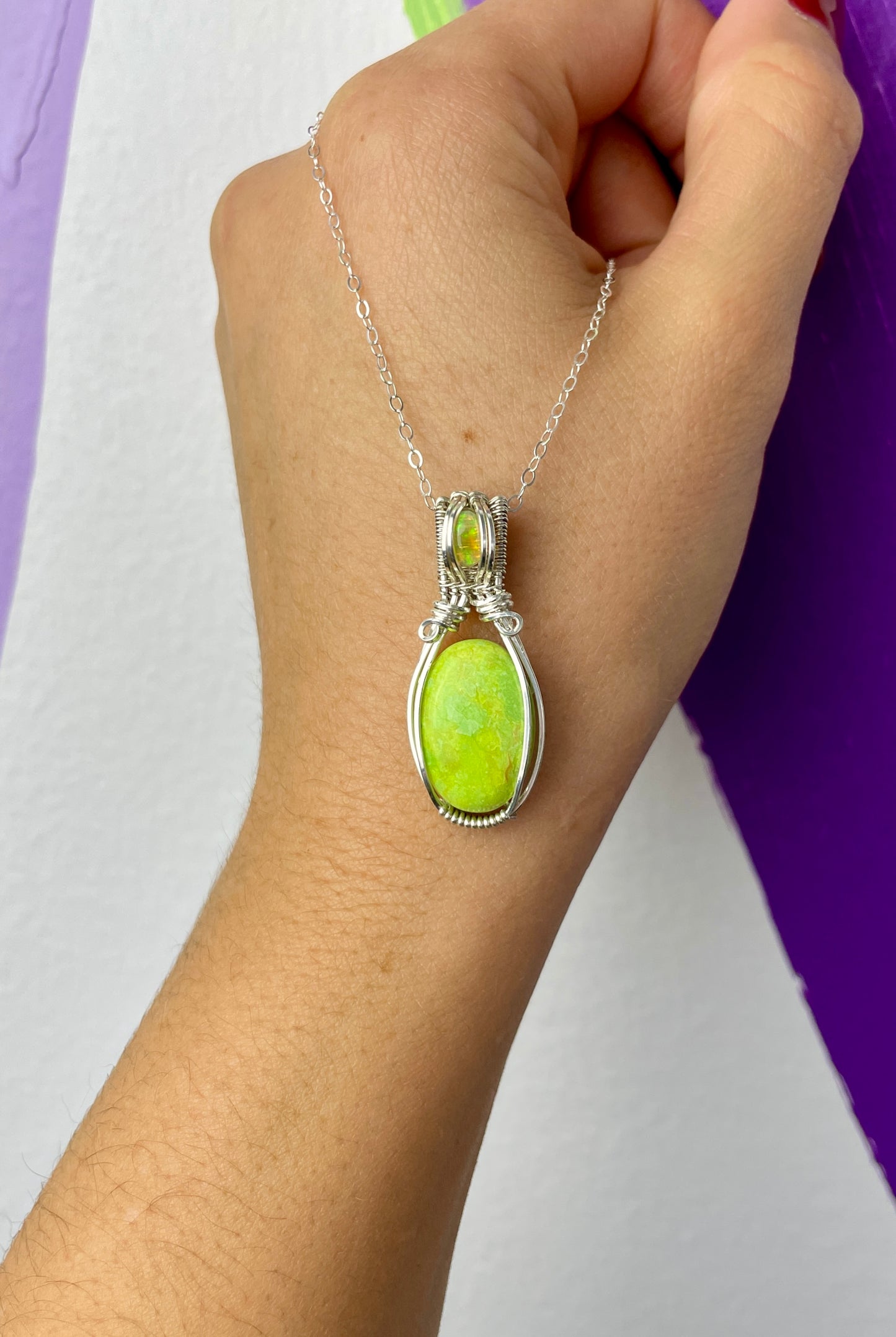 Rare Gaspeite & Opal: Sterling Silver Necklace
