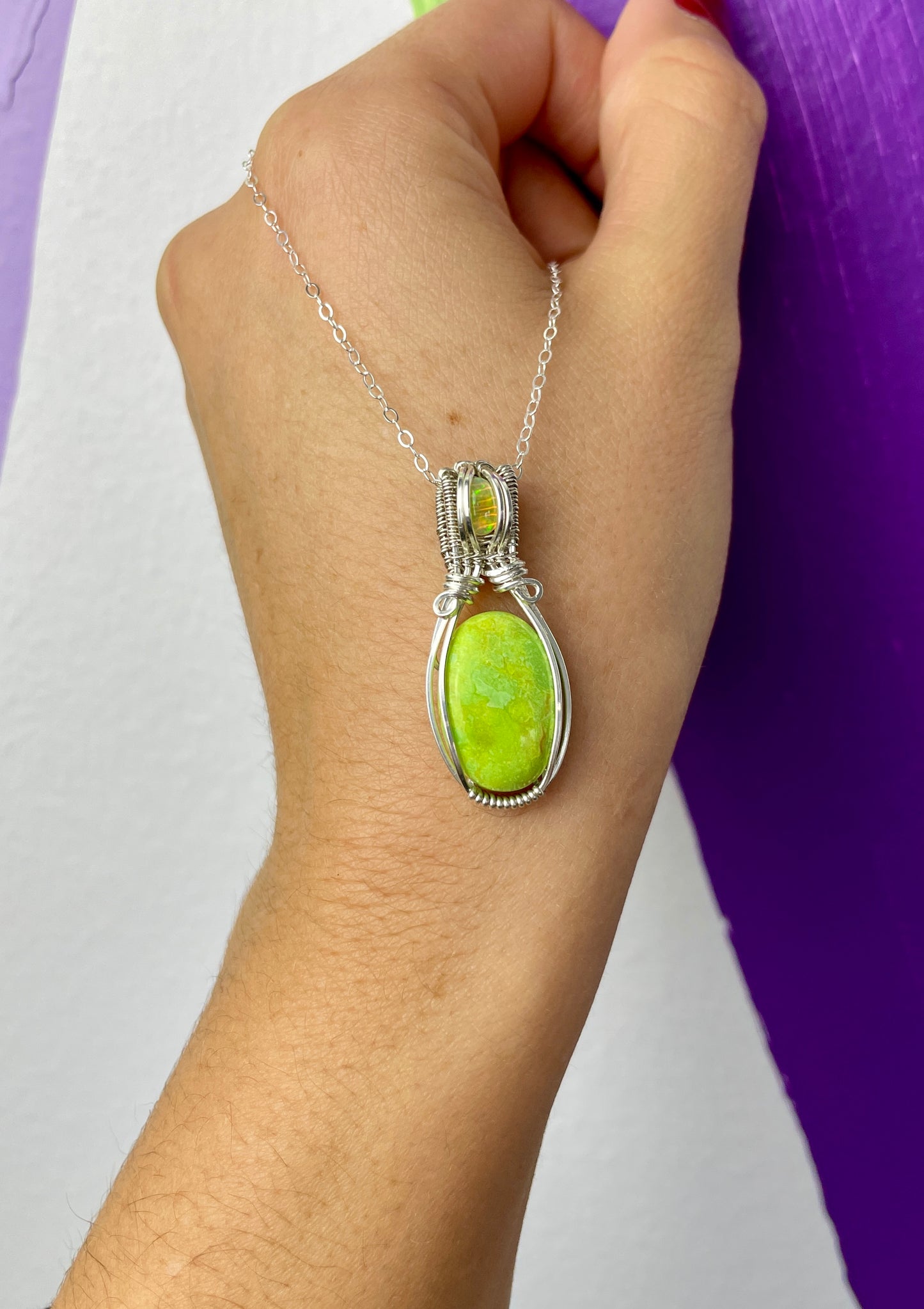 Rare Gaspeite & Opal: Sterling Silver Necklace