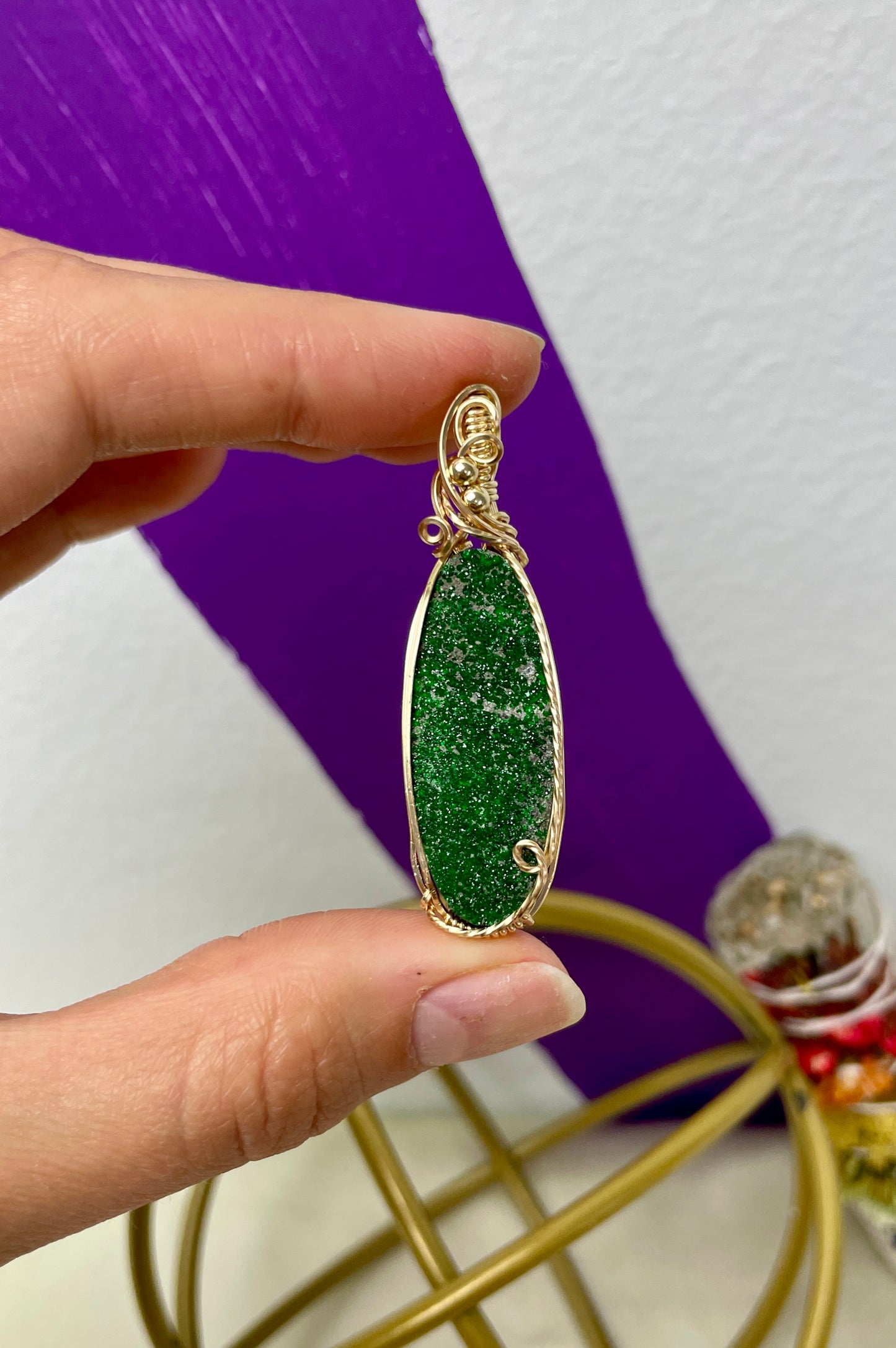 Uvarovite, Green Garnet: 14k Gold Filled