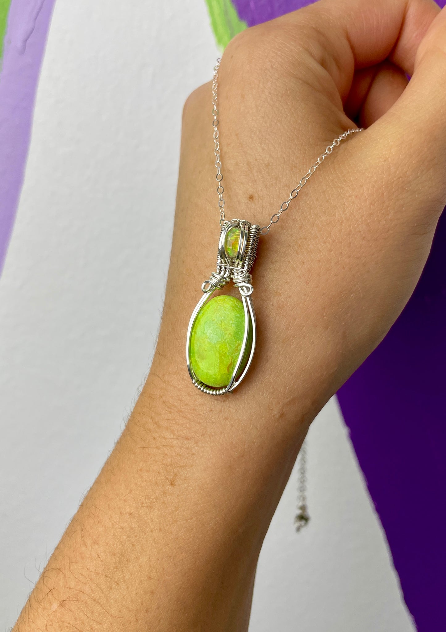 Rare Gaspeite & Opal: Sterling Silver Necklace