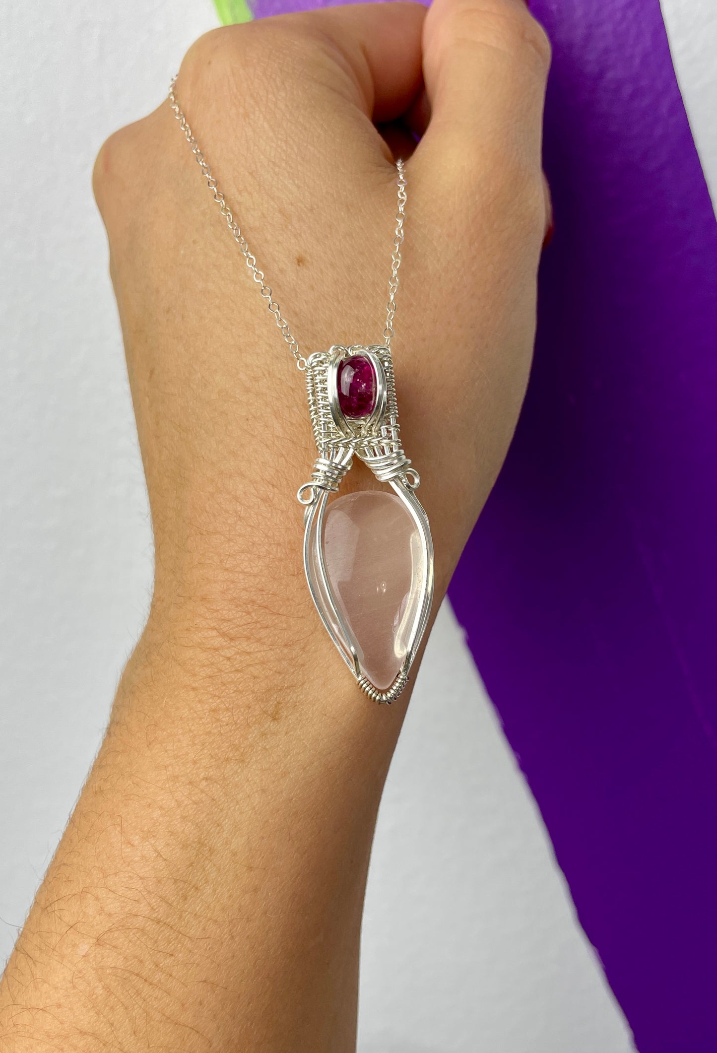Rose Quarts & Pink Tourmaline: Sterling Silver Necklace