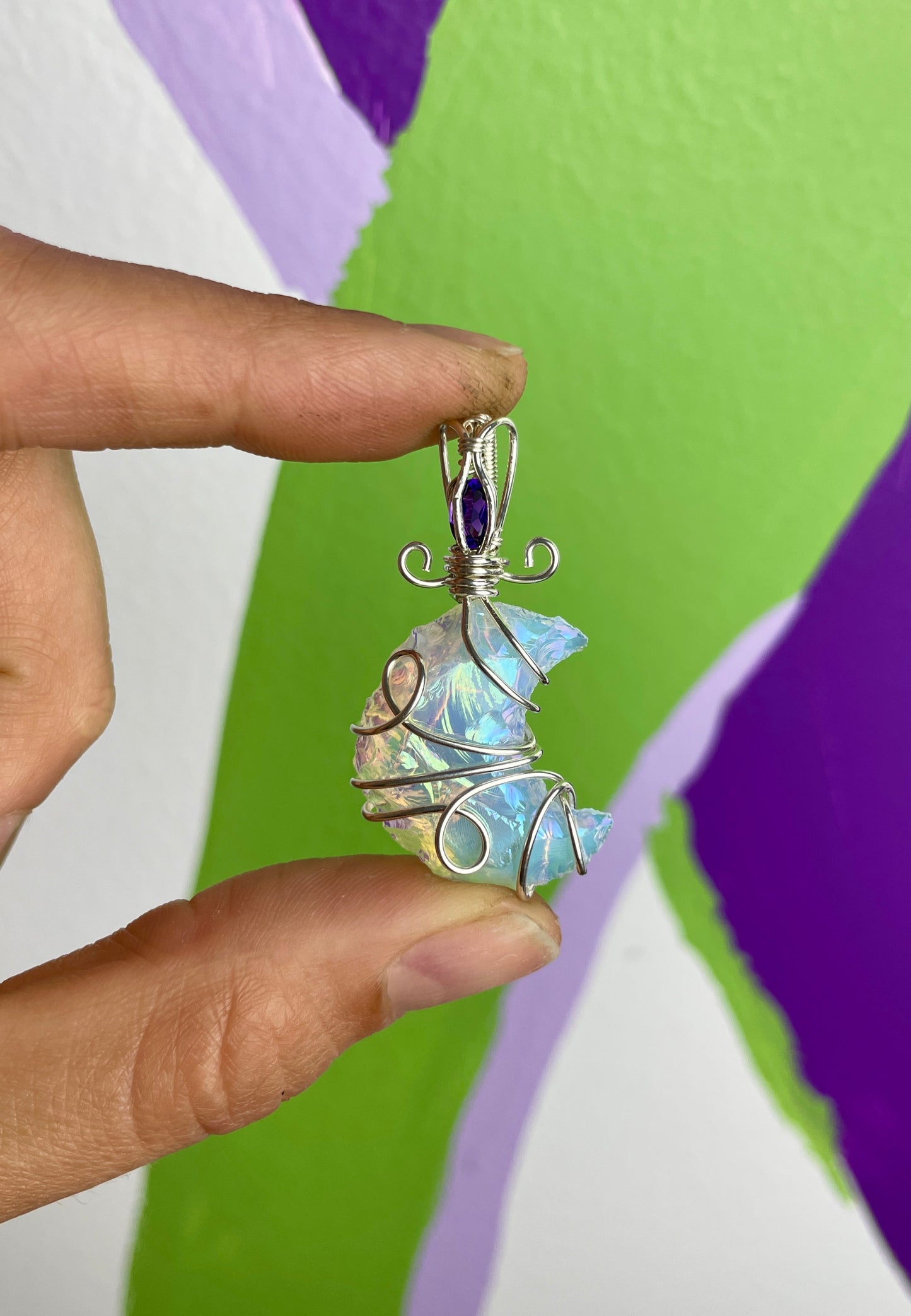 Luxe Luna Necklace Mini and Original: Angel Aura Opalite & Amethyst in Sterling Silver