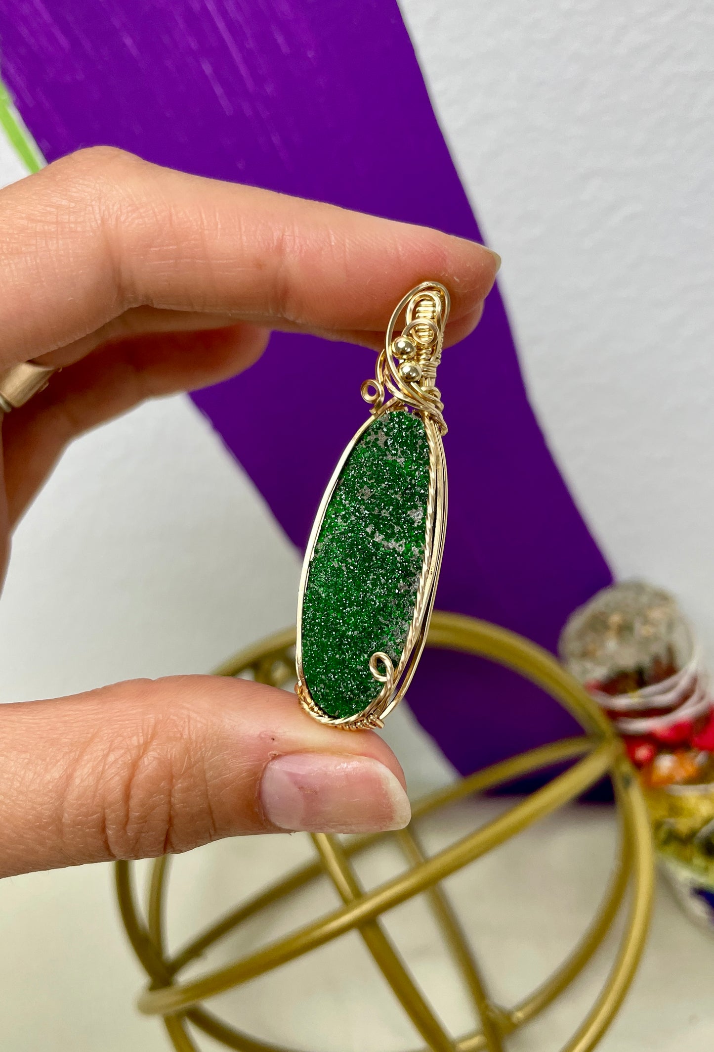 Uvarovite, Green Garnet: 14k Gold Filled
