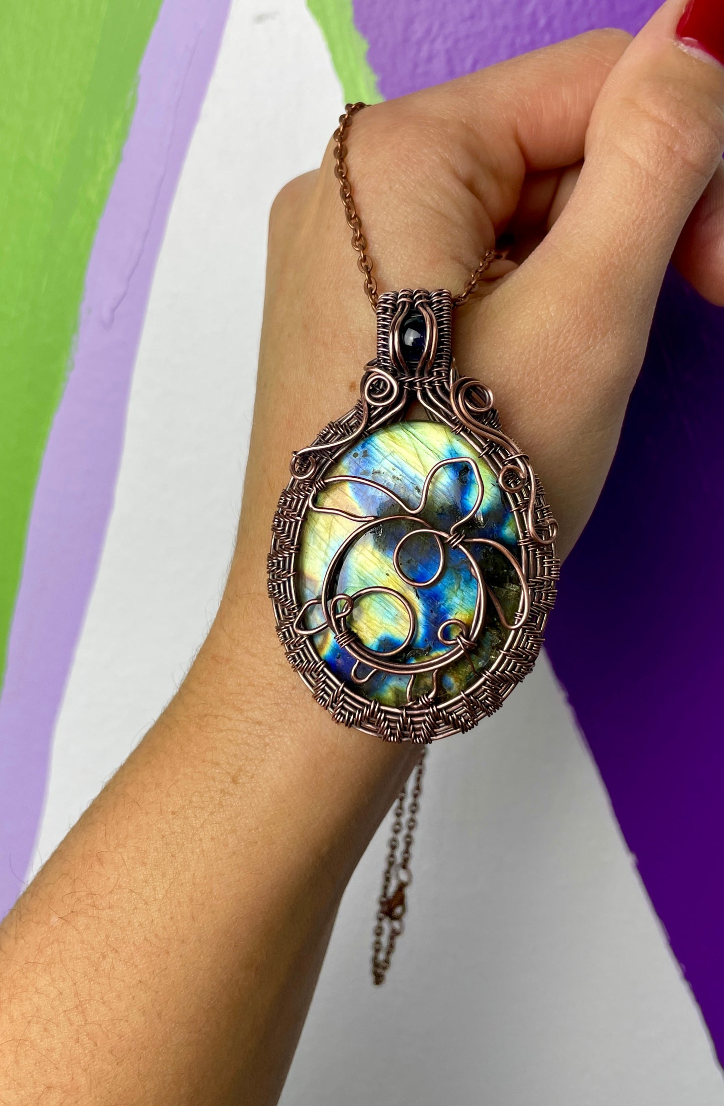 Spectrolite & Tanzanite Marvin Turtle Necklace in Antique Copper