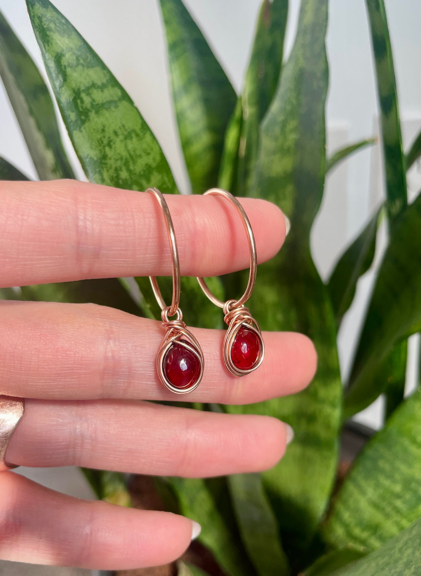Hessonite Garnet Hoop Earrings in 14K Rose Gold-Filled