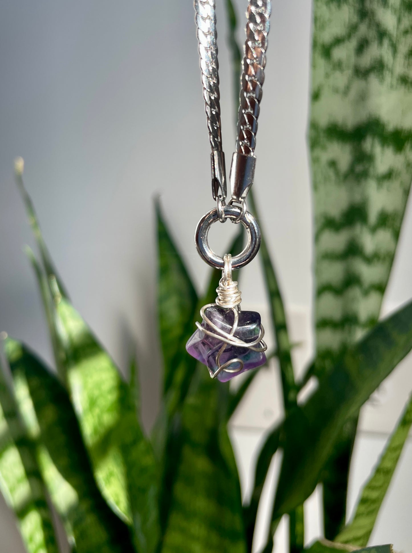 High Vibes: Candy Fluorite Star Pendant on Stainless Steel Statement Chain