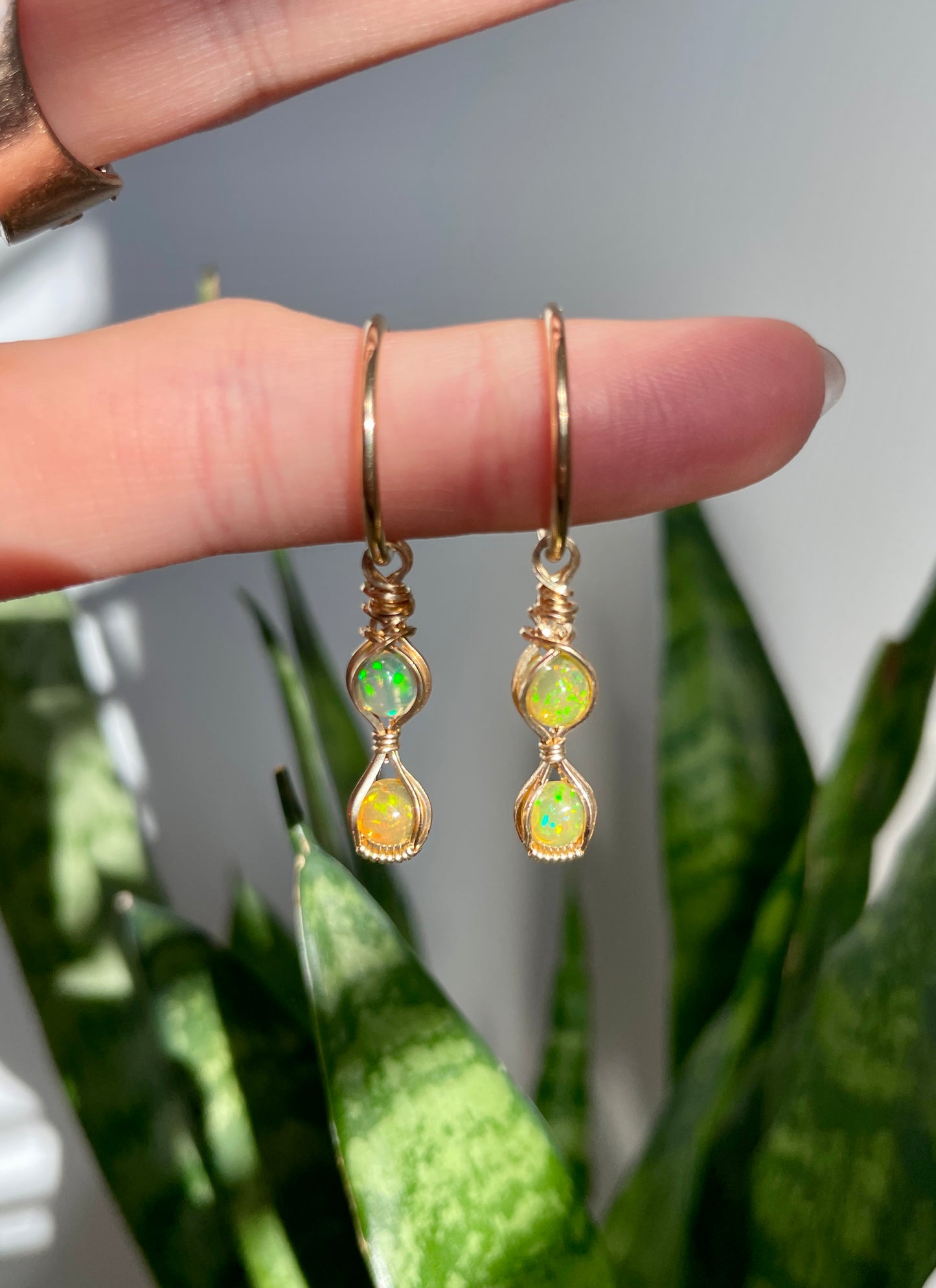 Double Ethiopian Opal Hoop Earrings in 14K Yellow Gold-Filled