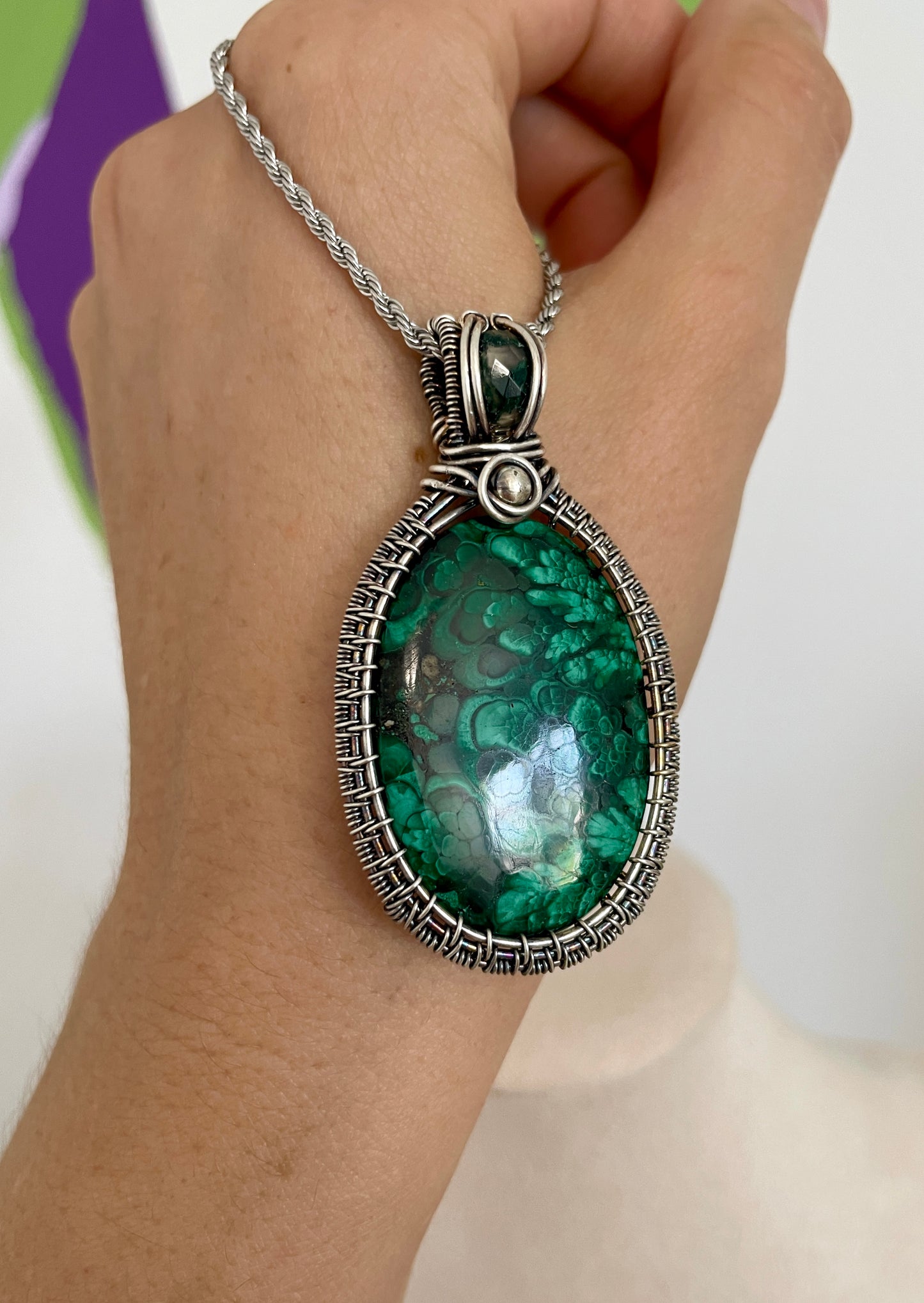 Sacred Grove Pendant – Plume Malachite in Sterling Silver