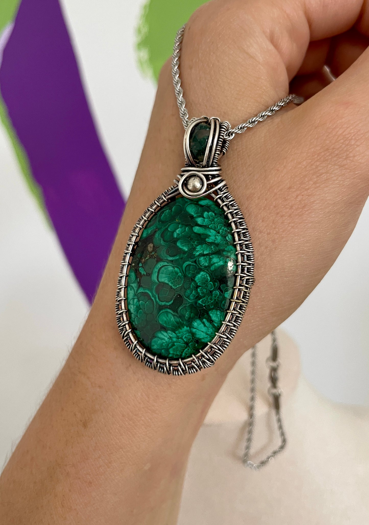 Sacred Grove Pendant – Plume Malachite in Sterling Silver