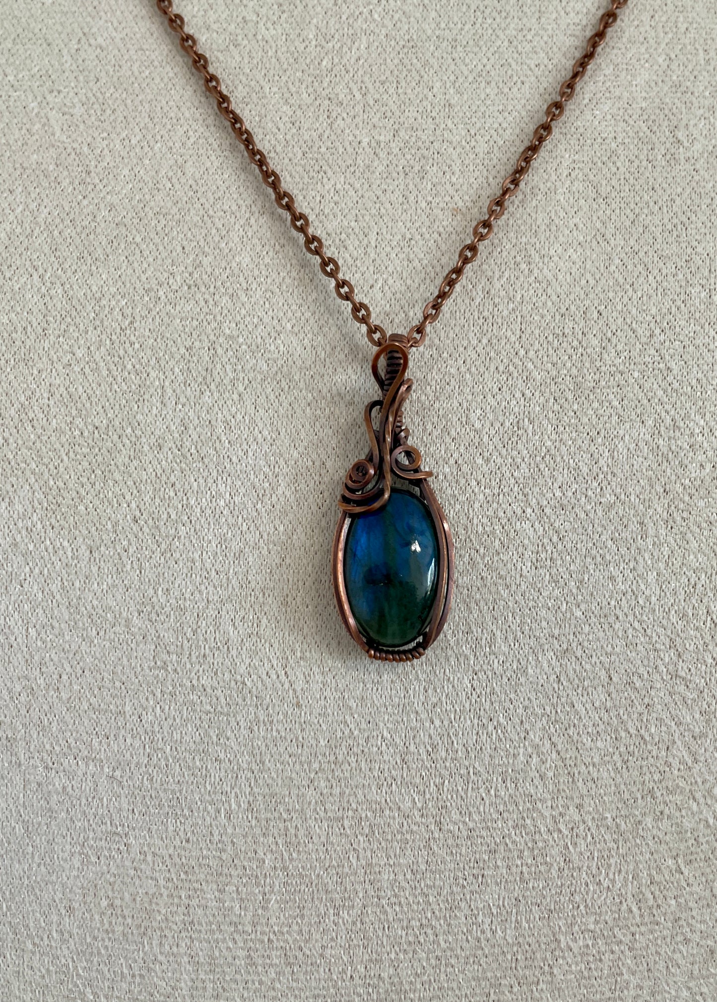 Blue Flash Labradorite Copper Pendant