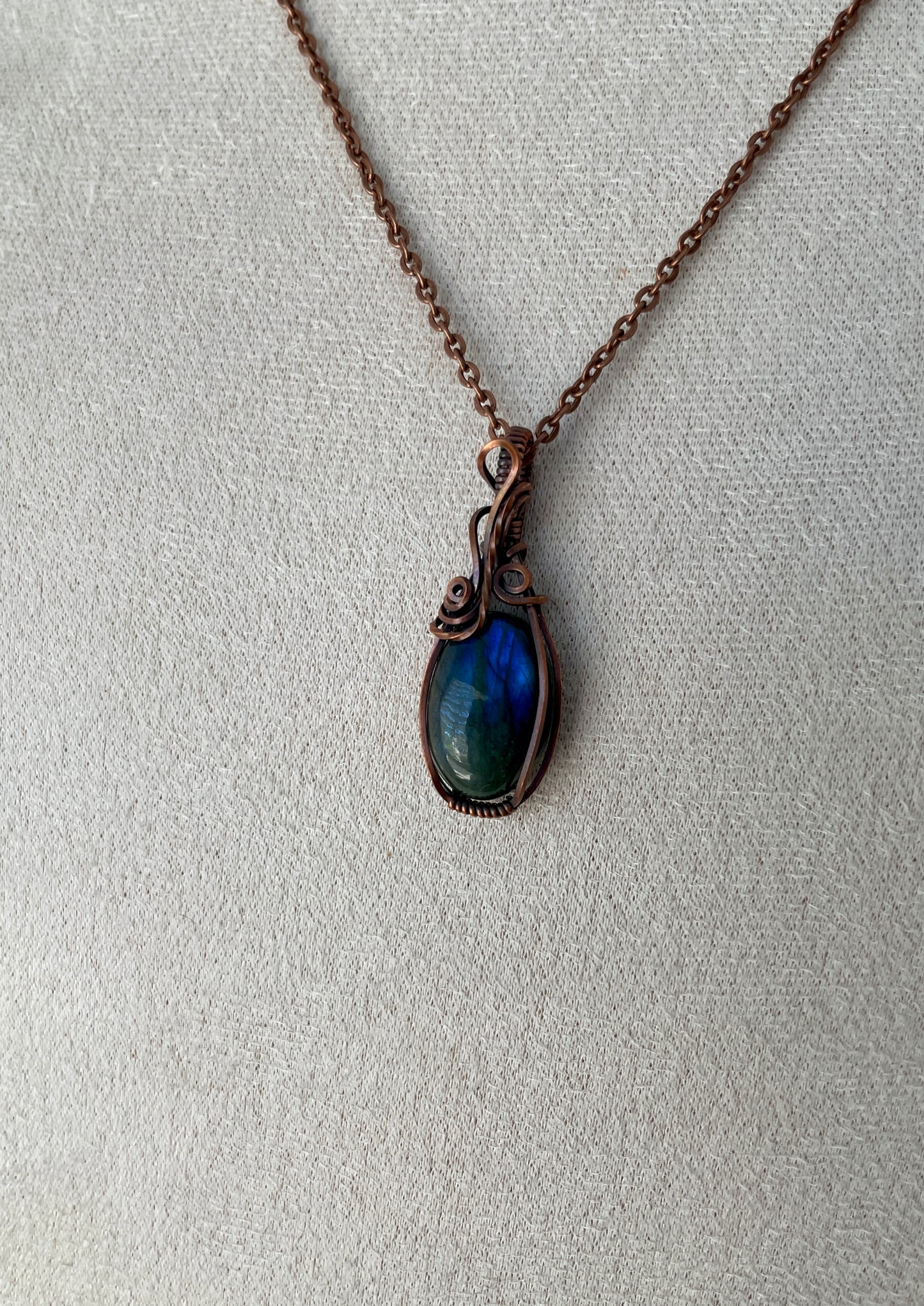 Blue Flash Labradorite Copper Pendant