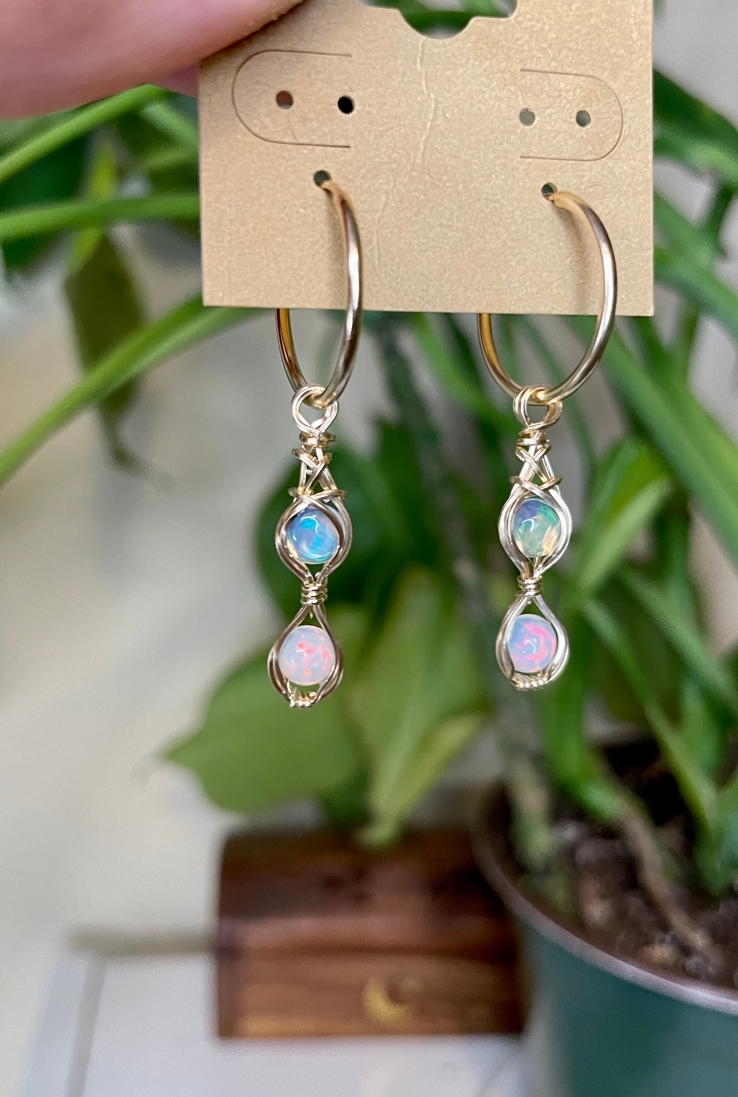Double Opal Hoops: 14k Gold Fill