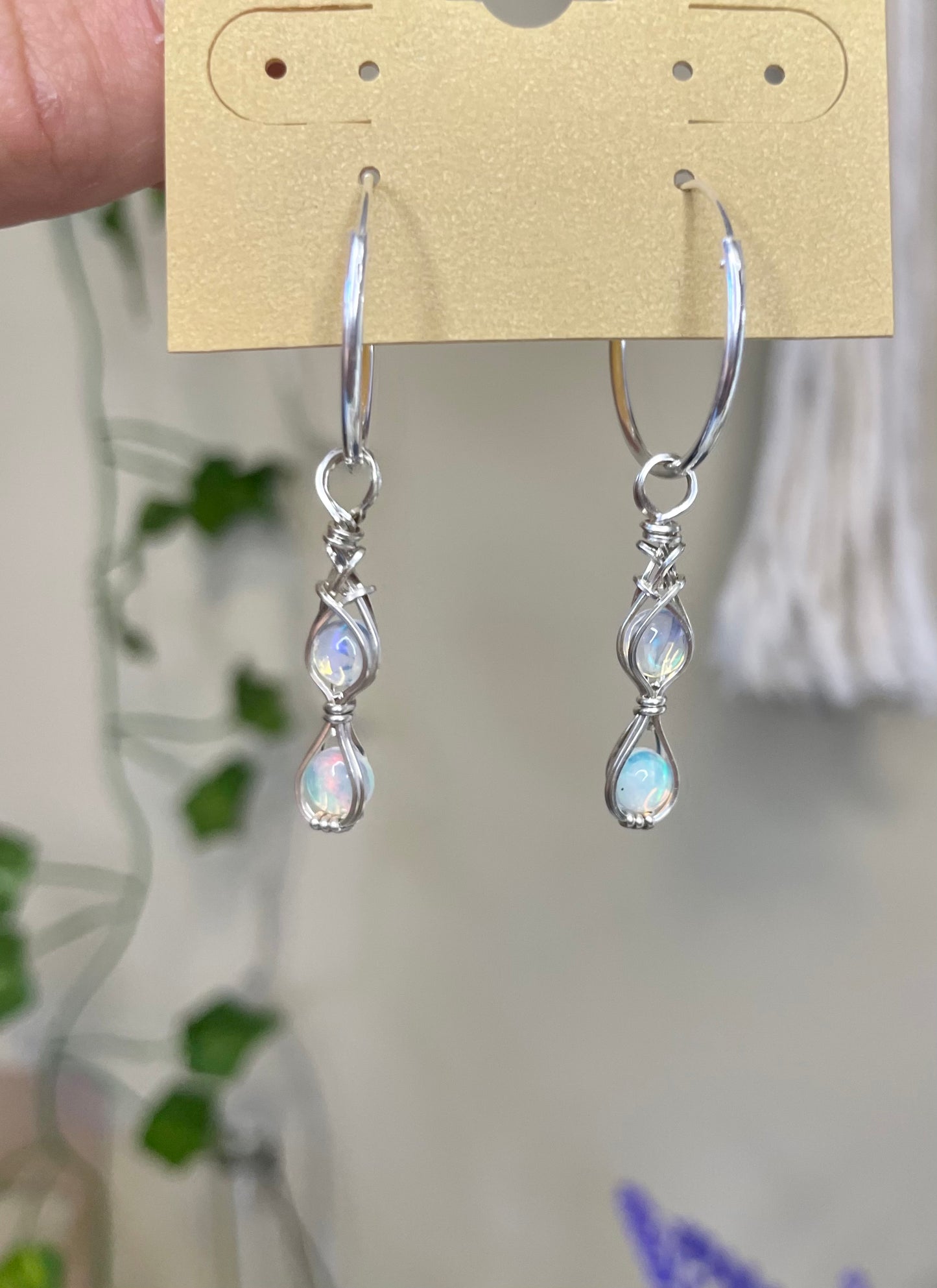 Double Opal Hoops: Sterling