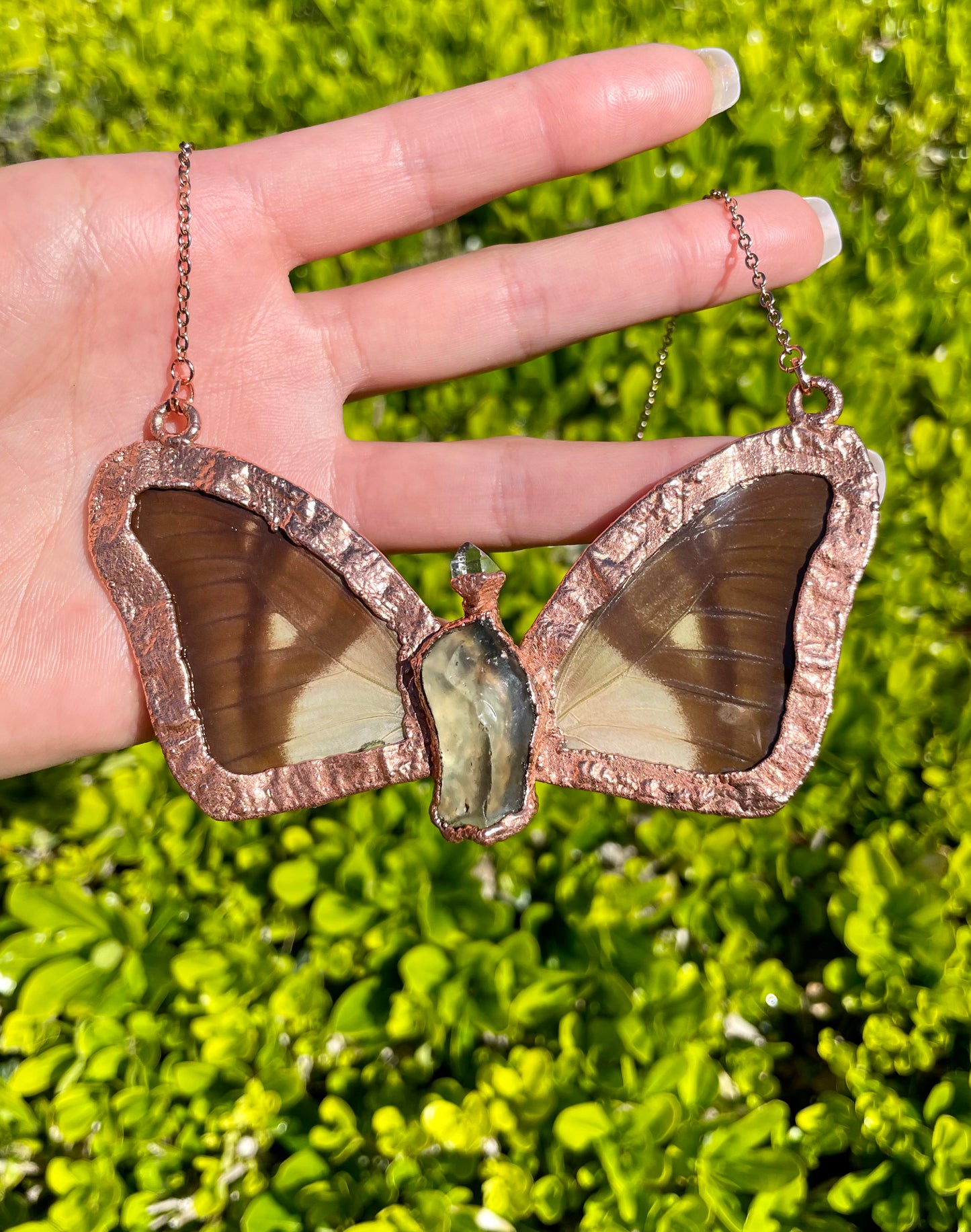 Libyan Desert Goddess: Herkimer diamond, Libyan desert glass, butterfly wings