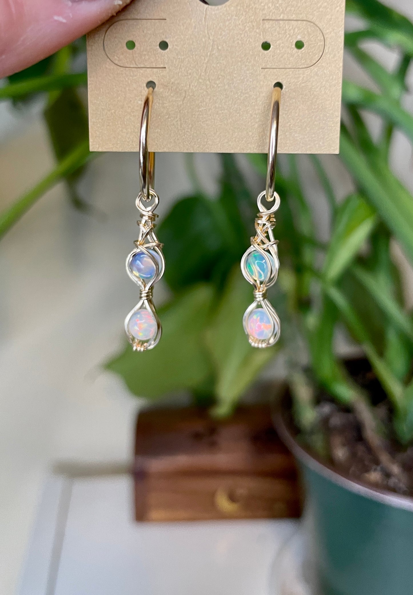 Double Opal Hoops: 14k Gold Fill
