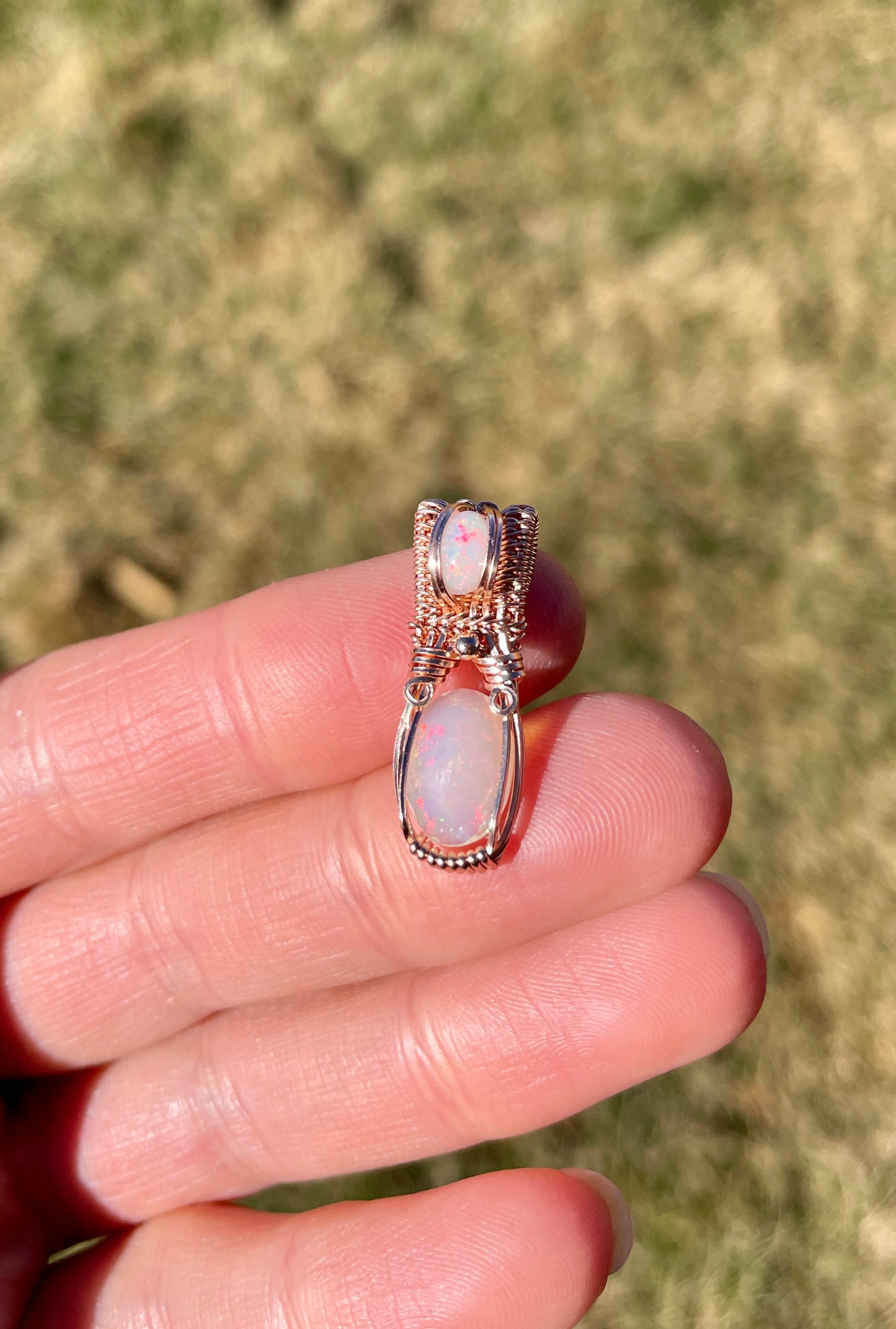 Double Opal Micro White: 14k Rose Gold Filled