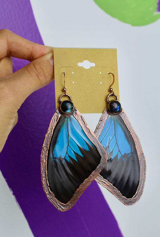 Handcrafted Moth Wing & Labradorite Earrings