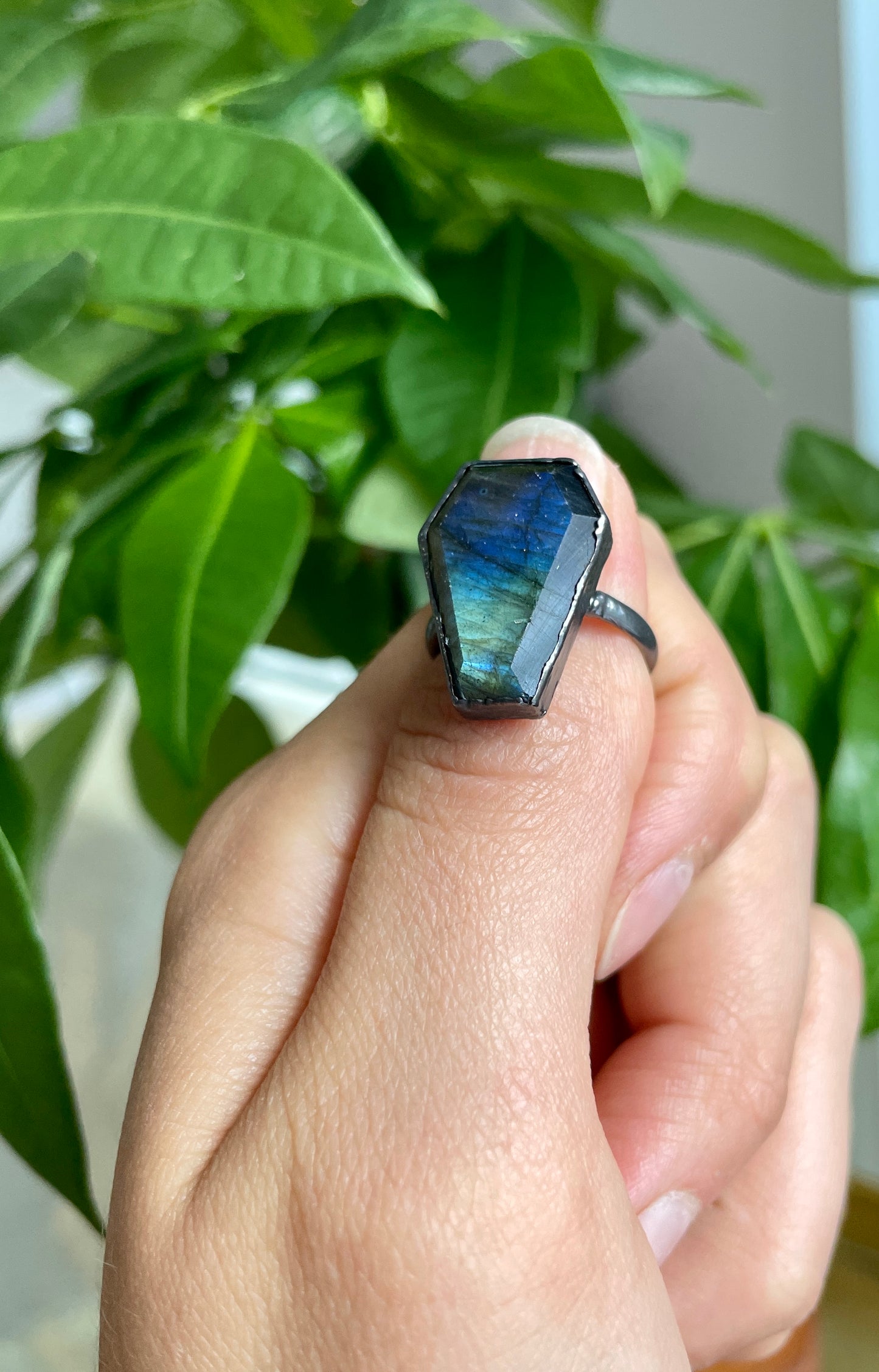 Single Band Coffin Rings: Labradorite