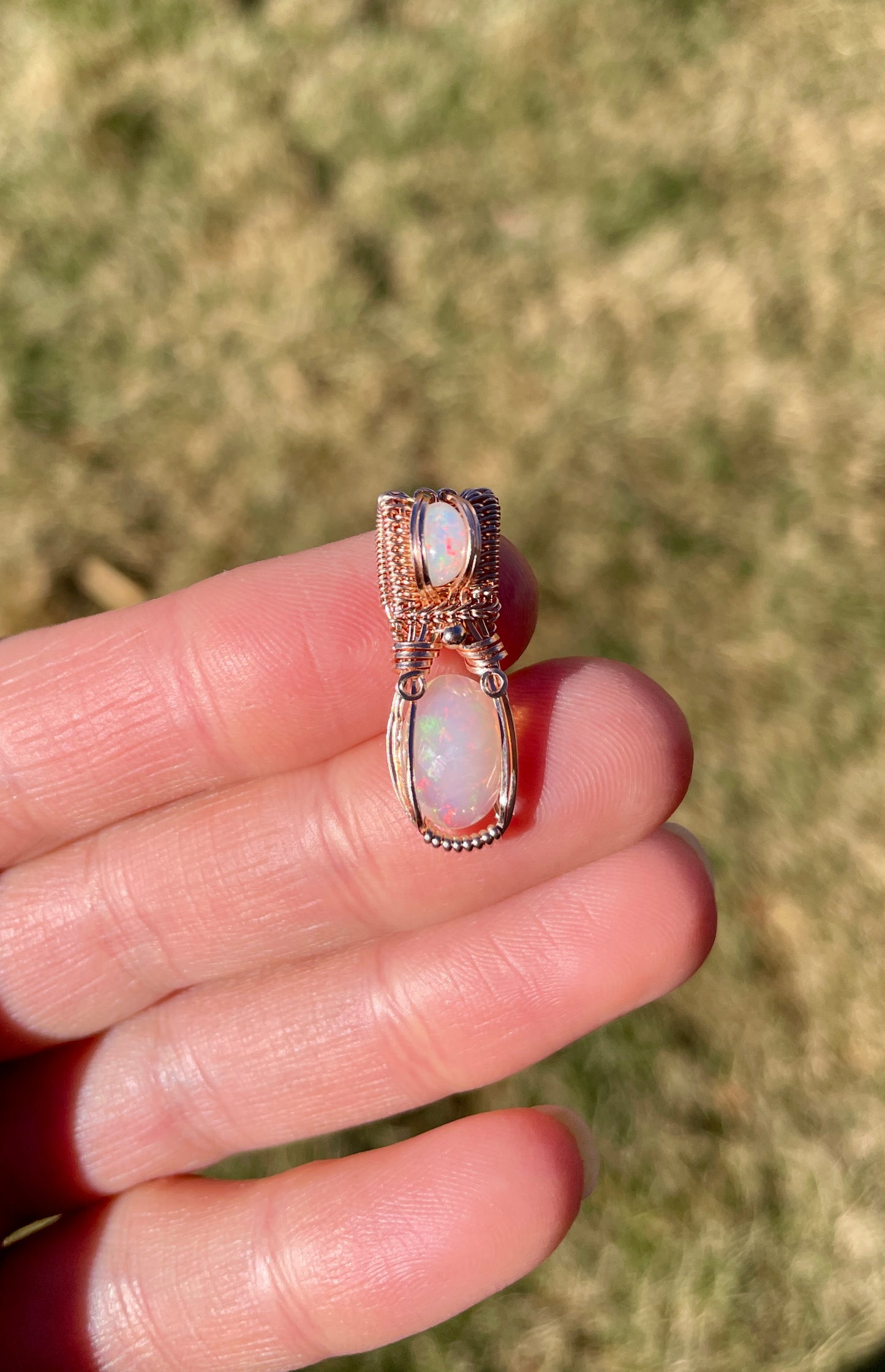 Double Opal Micro White: 14k Rose Gold Filled