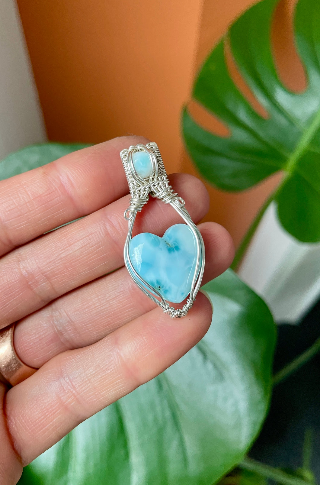 Double Larimar Hearts: Sterling & Gold