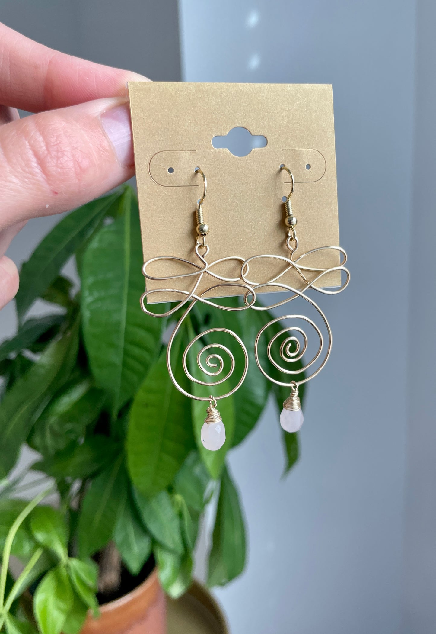 Rose Quartz Unalome Earrings