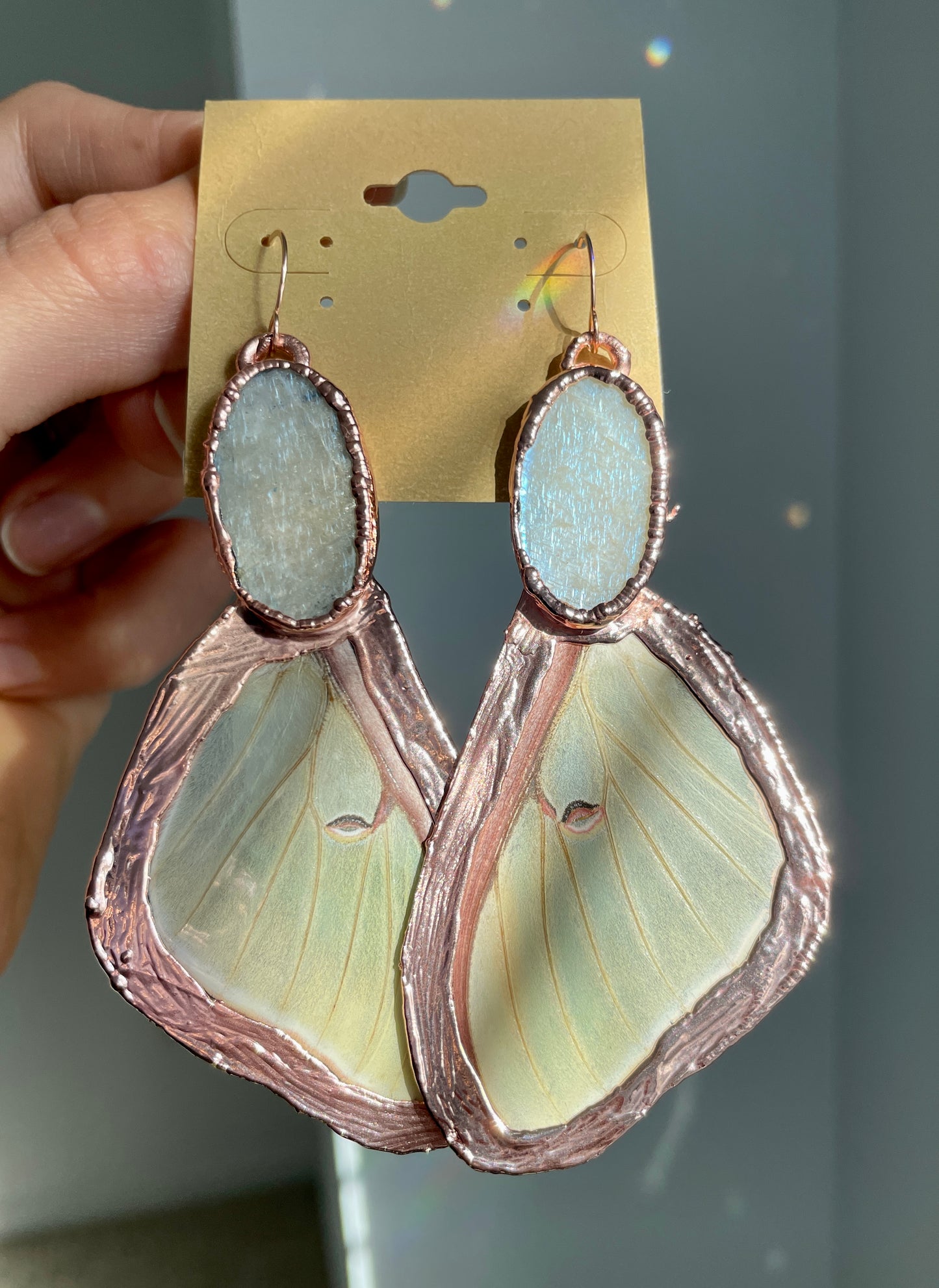 Moonstone Luna Moth Wing Earrings
