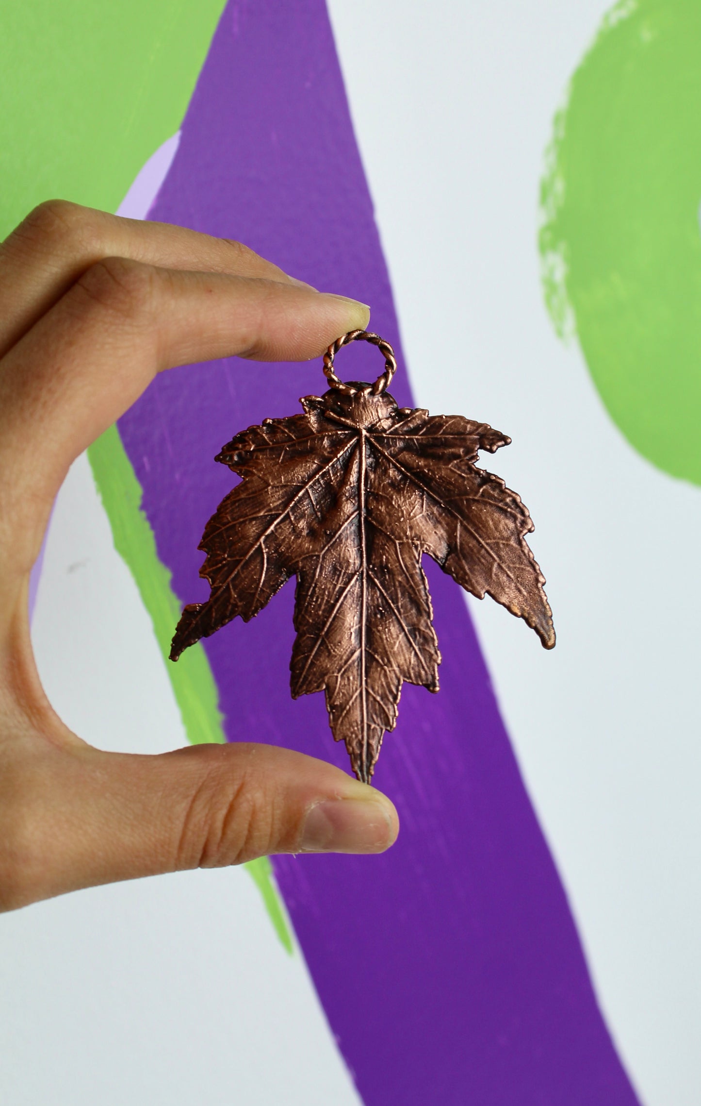 Tiger’s Eye & Real Maple Leaf Necklace: Copper