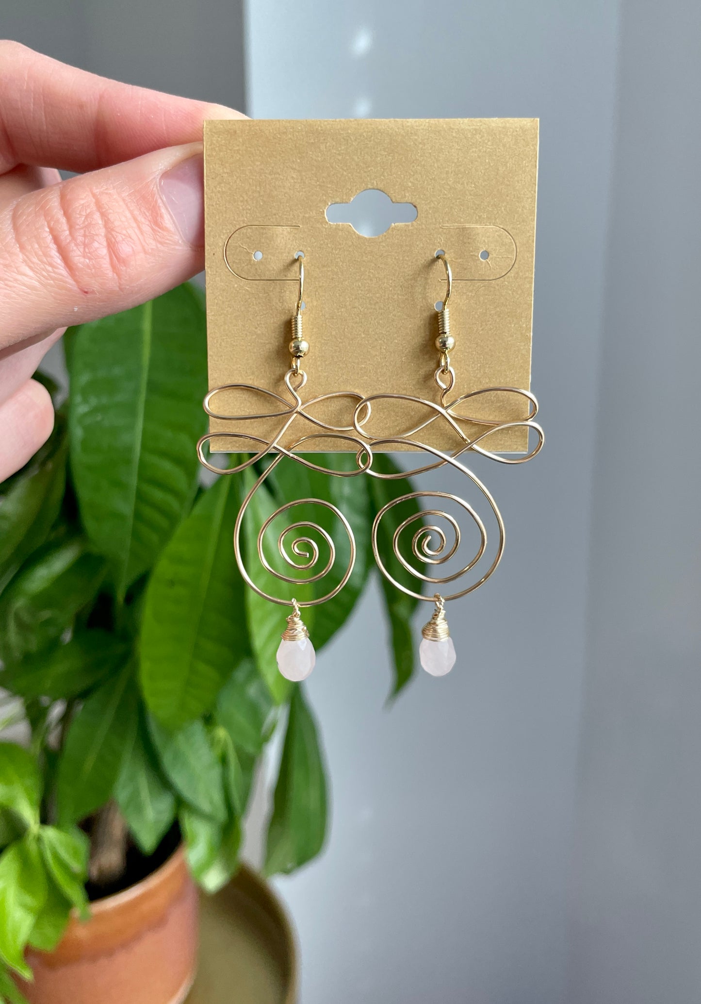 Rose Quartz Unalome Earrings