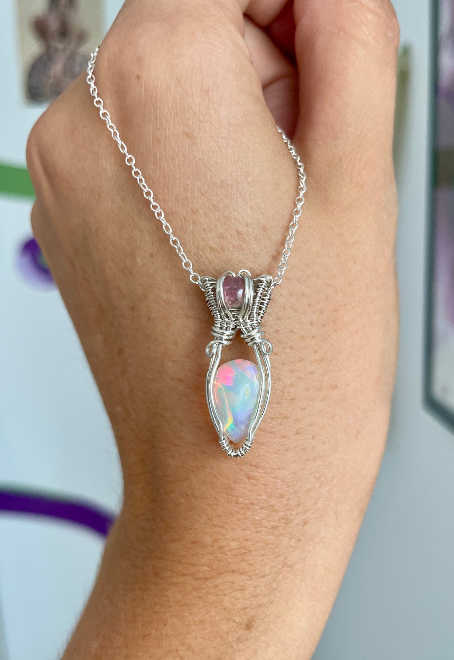 Opal & Watermelon Tourmaline Micro: Sterling Silver