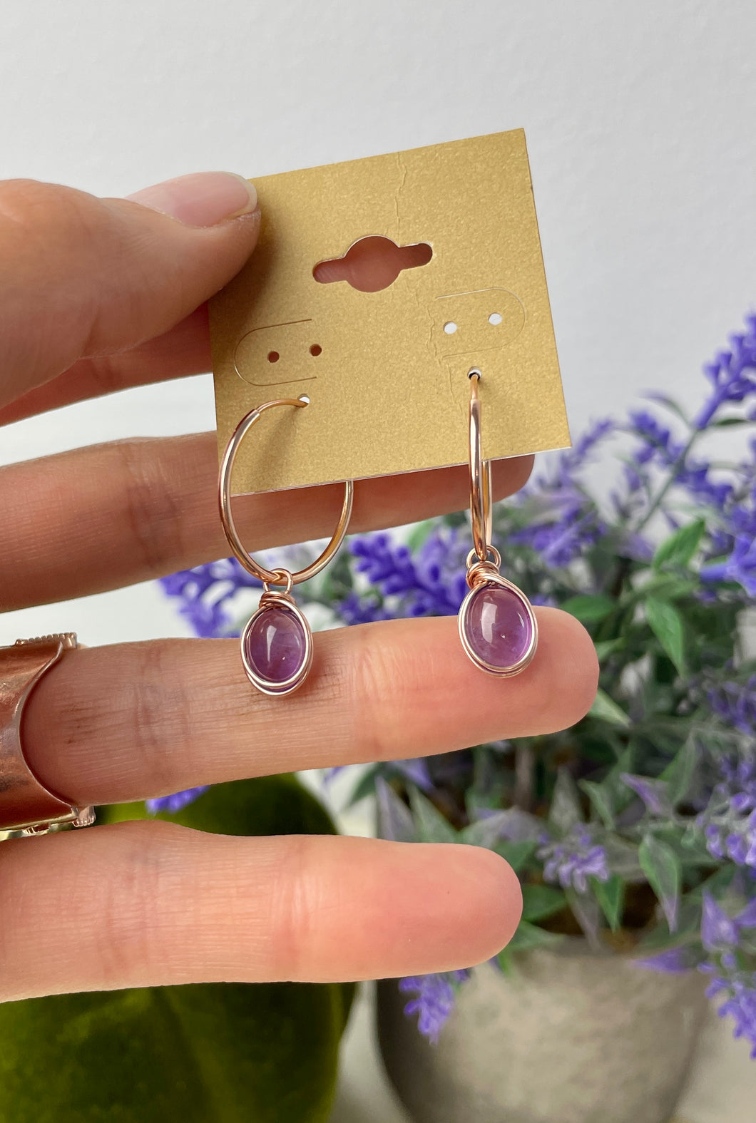 Amethyst Hoops Medium: 14k Rose Gold Filled
