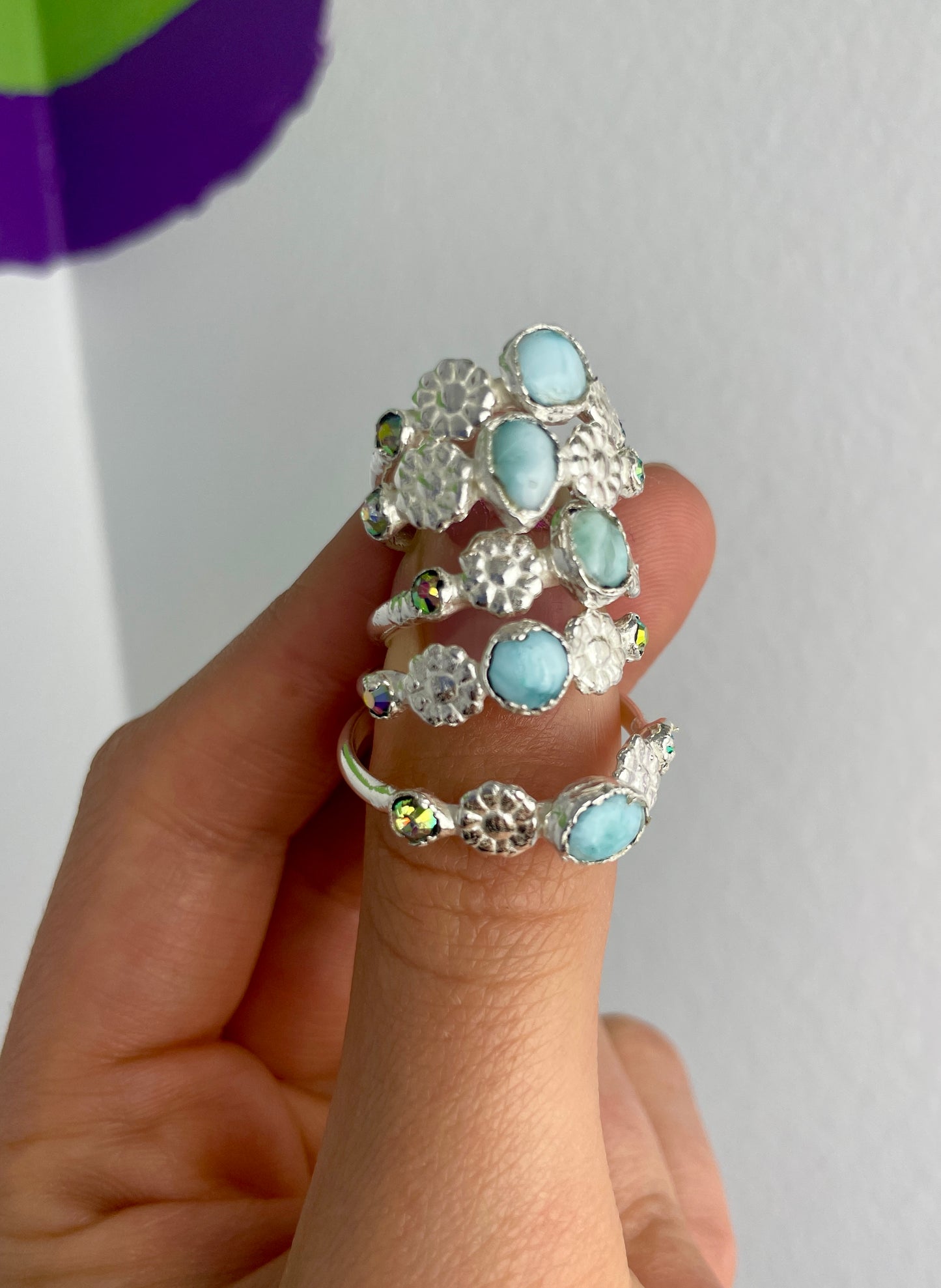 Larimar Spring Rings: Silver