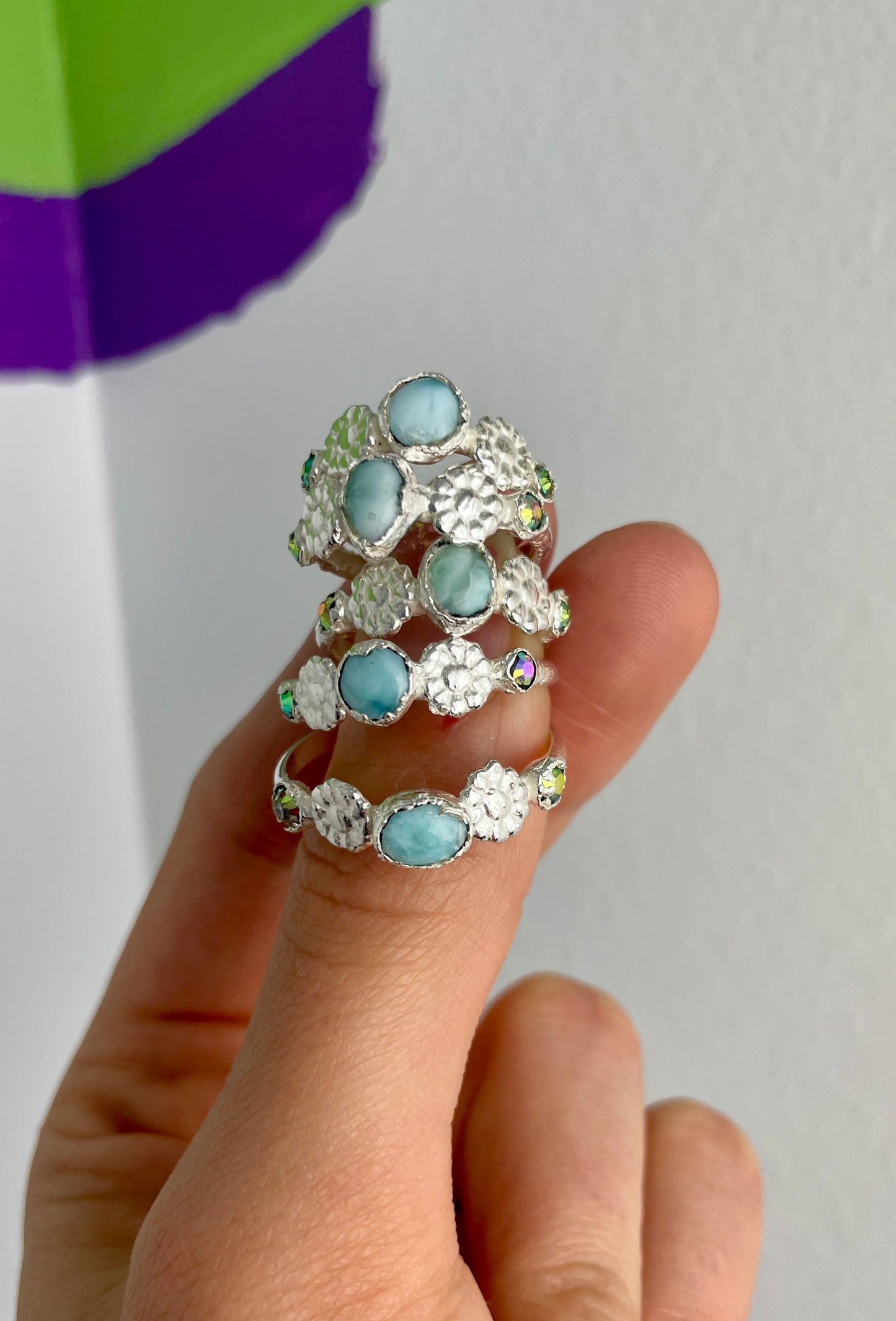 Larimar Spring Rings: Silver