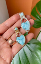 Load image into Gallery viewer, Double Larimar Hearts: Sterling &amp; Gold
