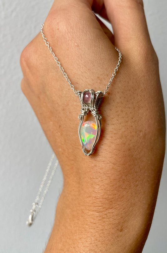 Opal & Watermelon Tourmaline Micro: Sterling Silver