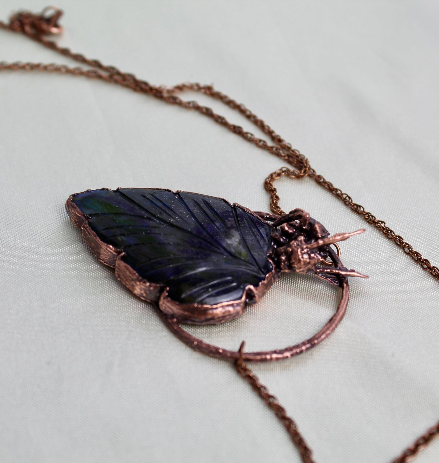 Wonderlust Bee Necklace | Electroformed Labradorite in Antique Copper