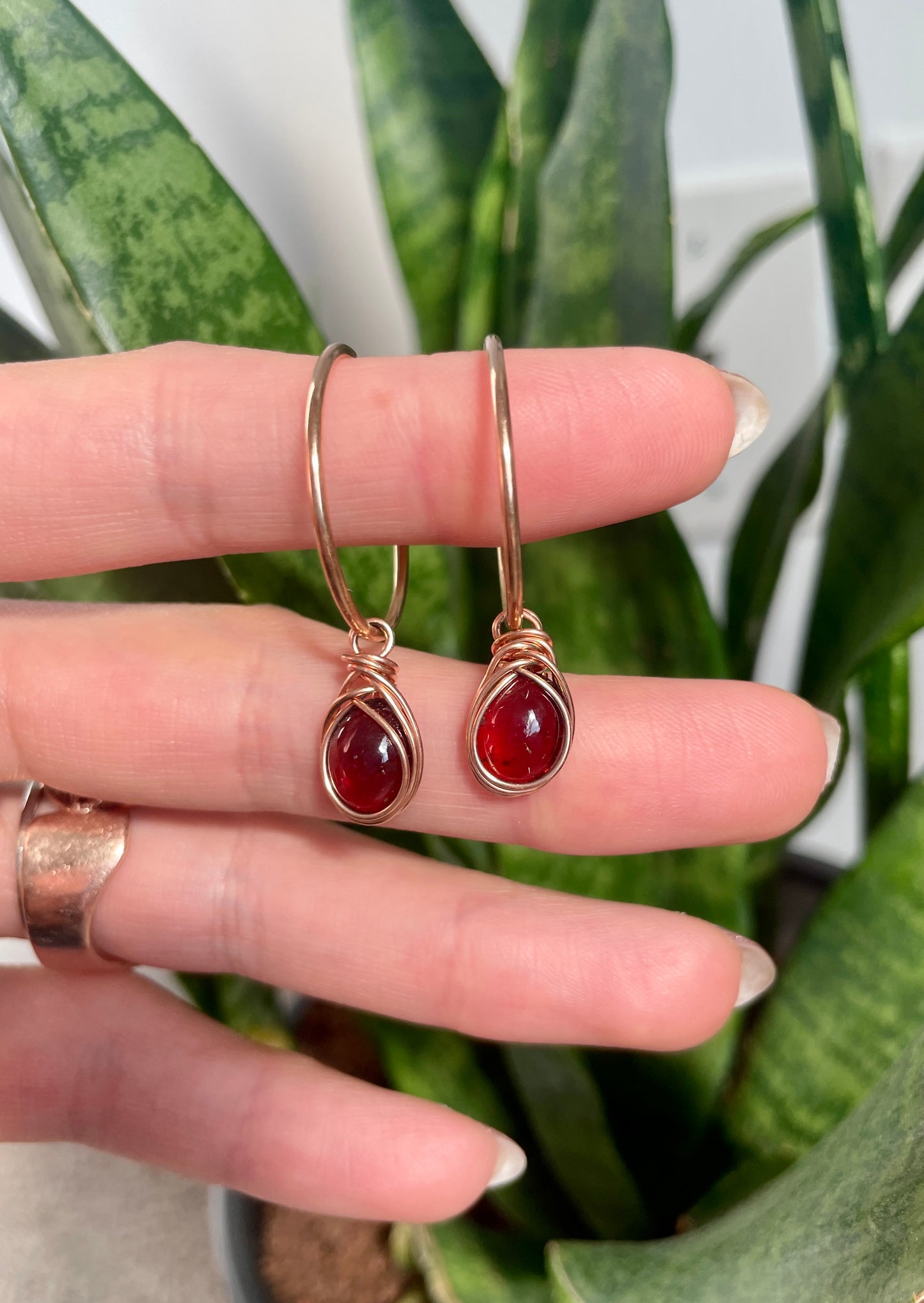 Hessonite Garnet Hoop Earrings in 14K Rose Gold-Filled
