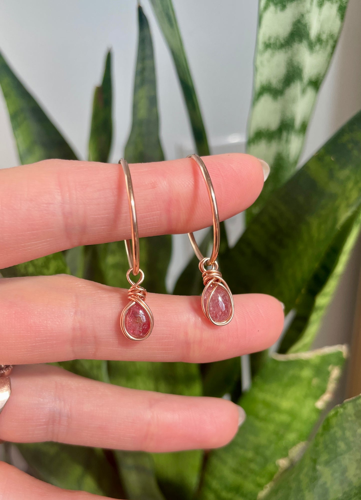 Pink Tourmaline Hoop Earrings in 14K Rose Gold-Filled