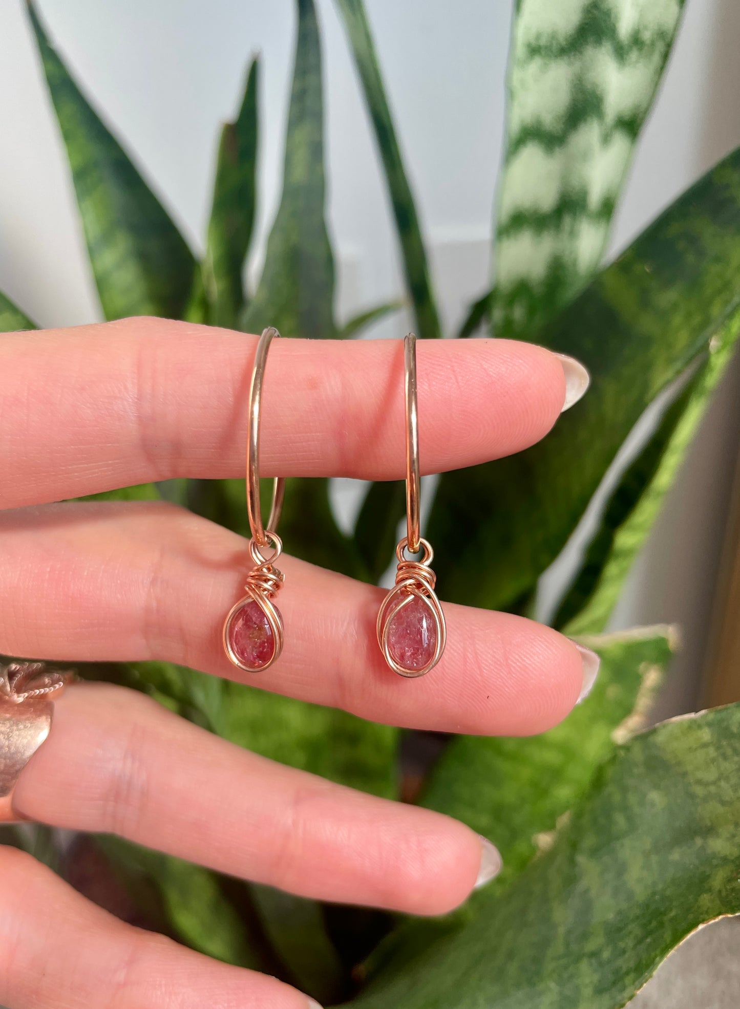 Pink Tourmaline Hoop Earrings in 14K Rose Gold-Filled