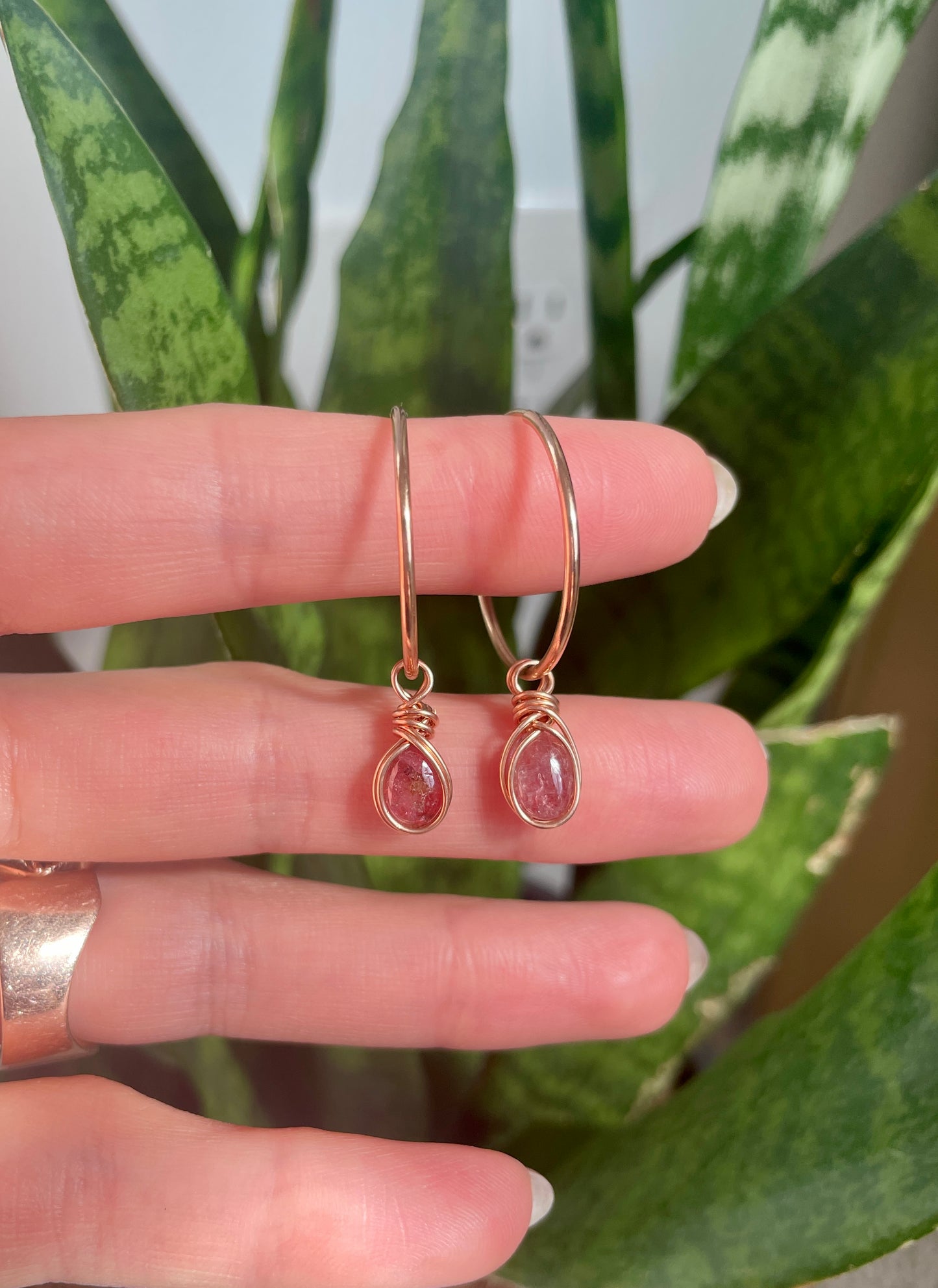 Pink Tourmaline Hoop Earrings in 14K Rose Gold-Filled