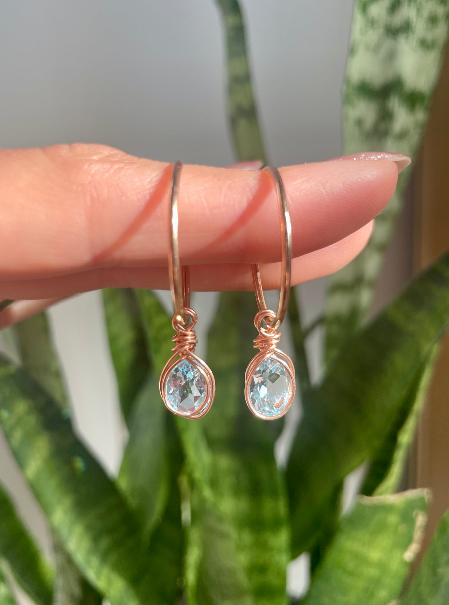 Faceted Aquamarine Hoop Earrings in 14K Rose Gold-Filled