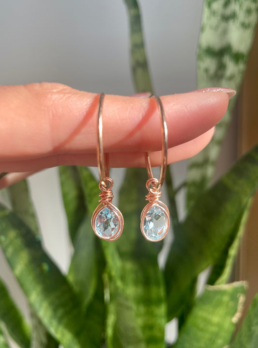 Faceted Aquamarine Hoop Earrings in 14K Rose Gold-Filled