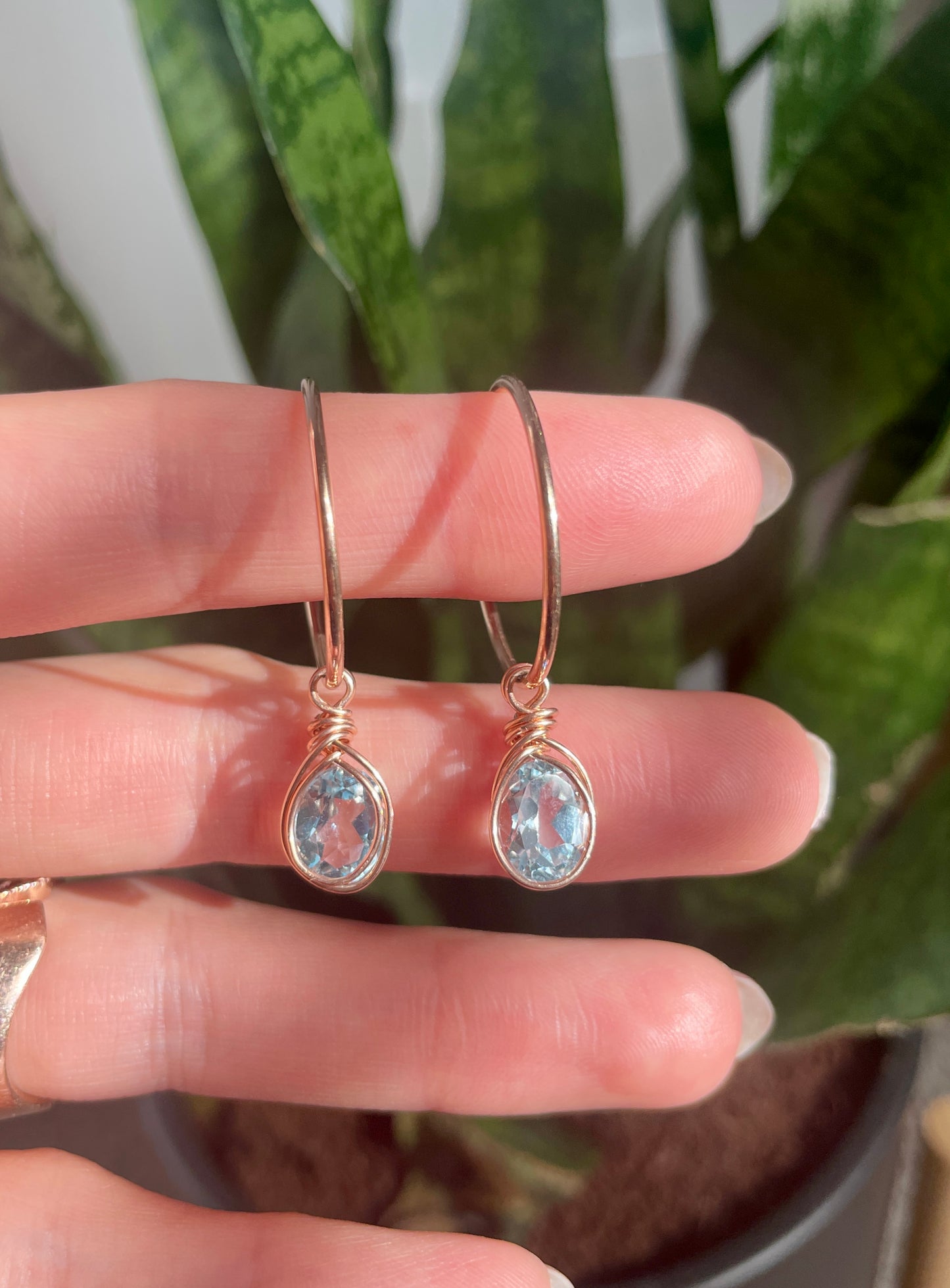 Faceted Aquamarine Hoop Earrings in 14K Rose Gold-Filled
