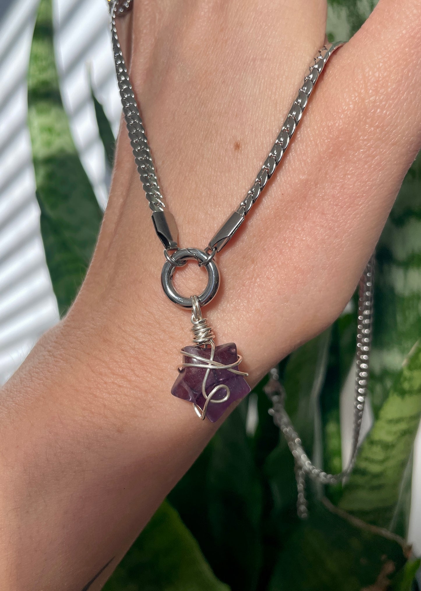 High Vibes: Candy Fluorite Star Pendant on Stainless Steel Statement Chain