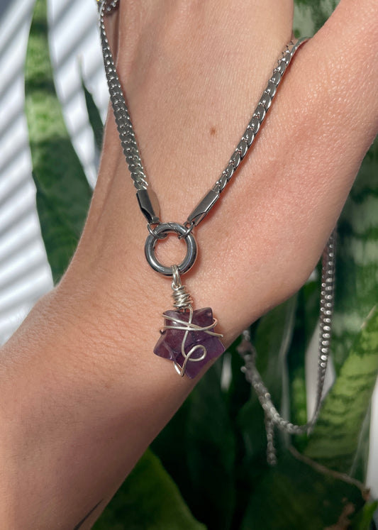 High Vibes: Candy Fluorite Star Pendant on Stainless Steel Statement Chain