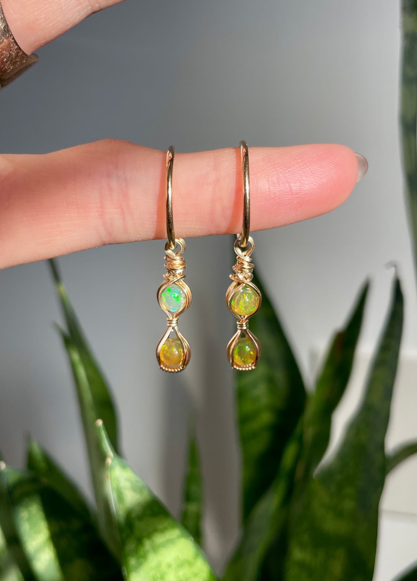 Double Ethiopian Opal Hoop Earrings in 14K Yellow Gold-Filled