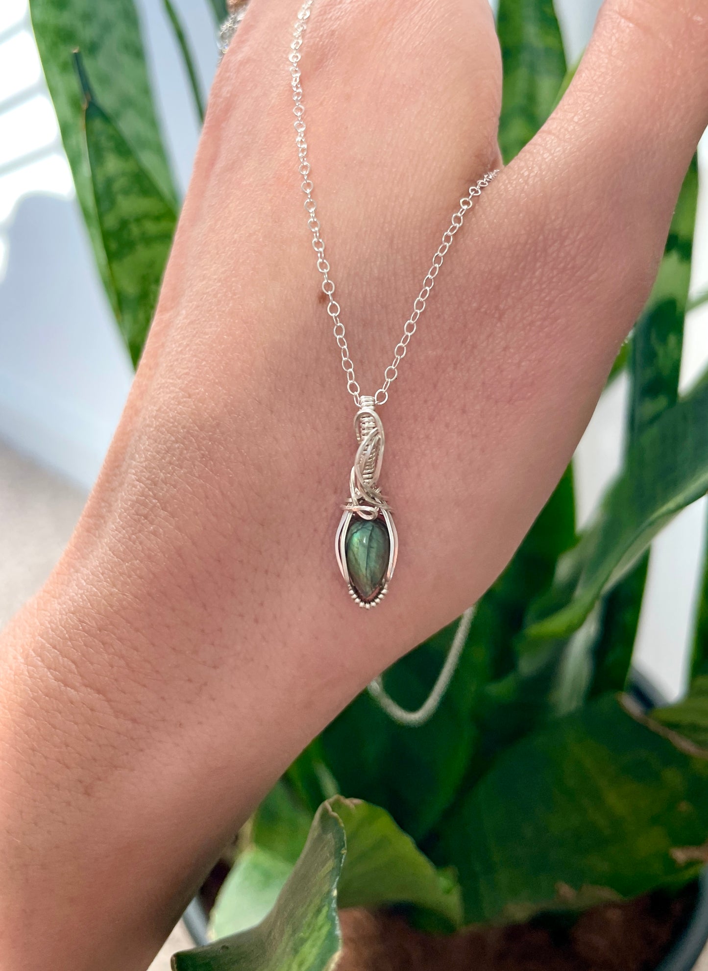 Beyond the Blue: Micro Blue Green Flash Labradorite Necklace in Sterling Silver