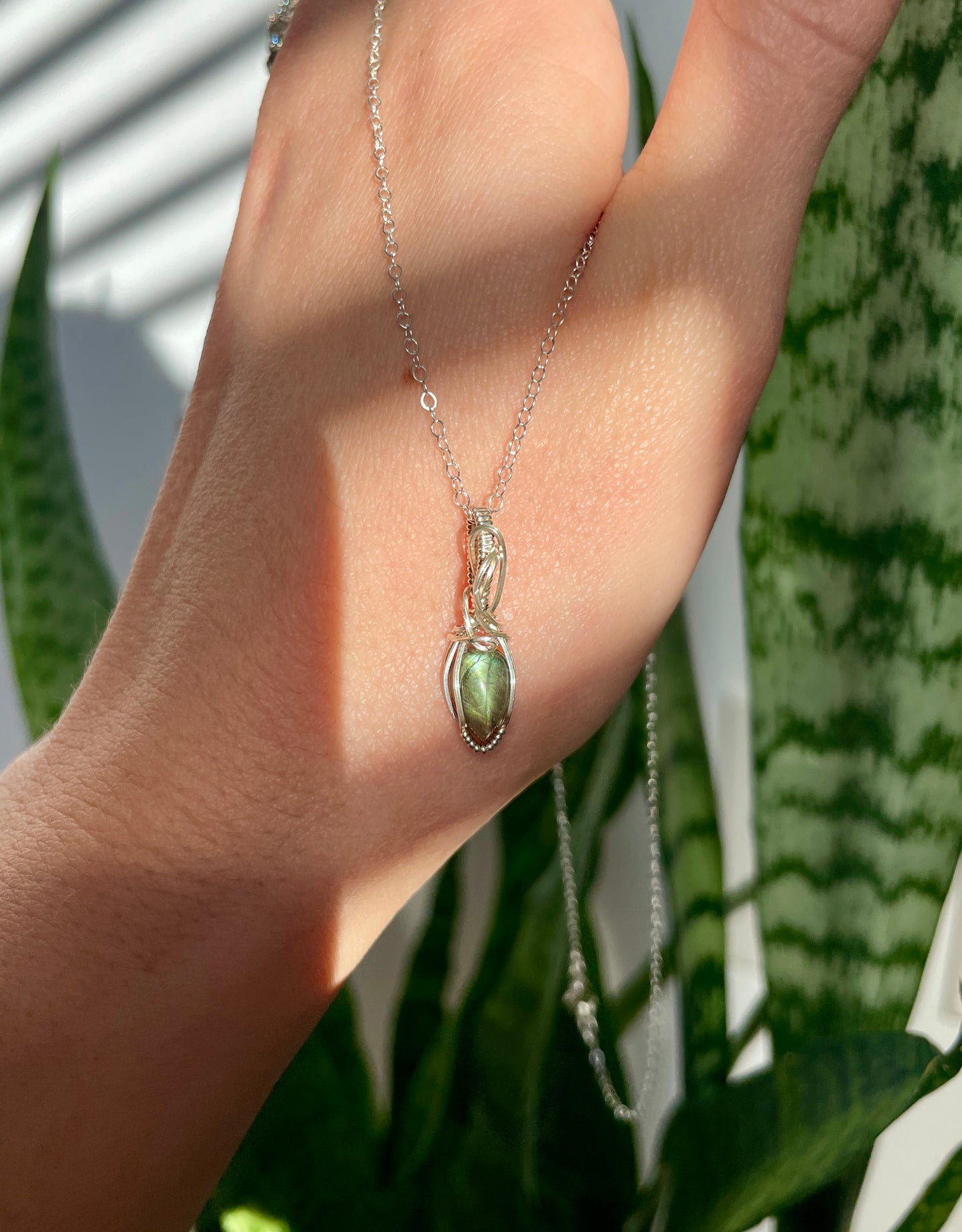 Beyond the Blue: Micro Blue Green Flash Labradorite Necklace in Sterling Silver