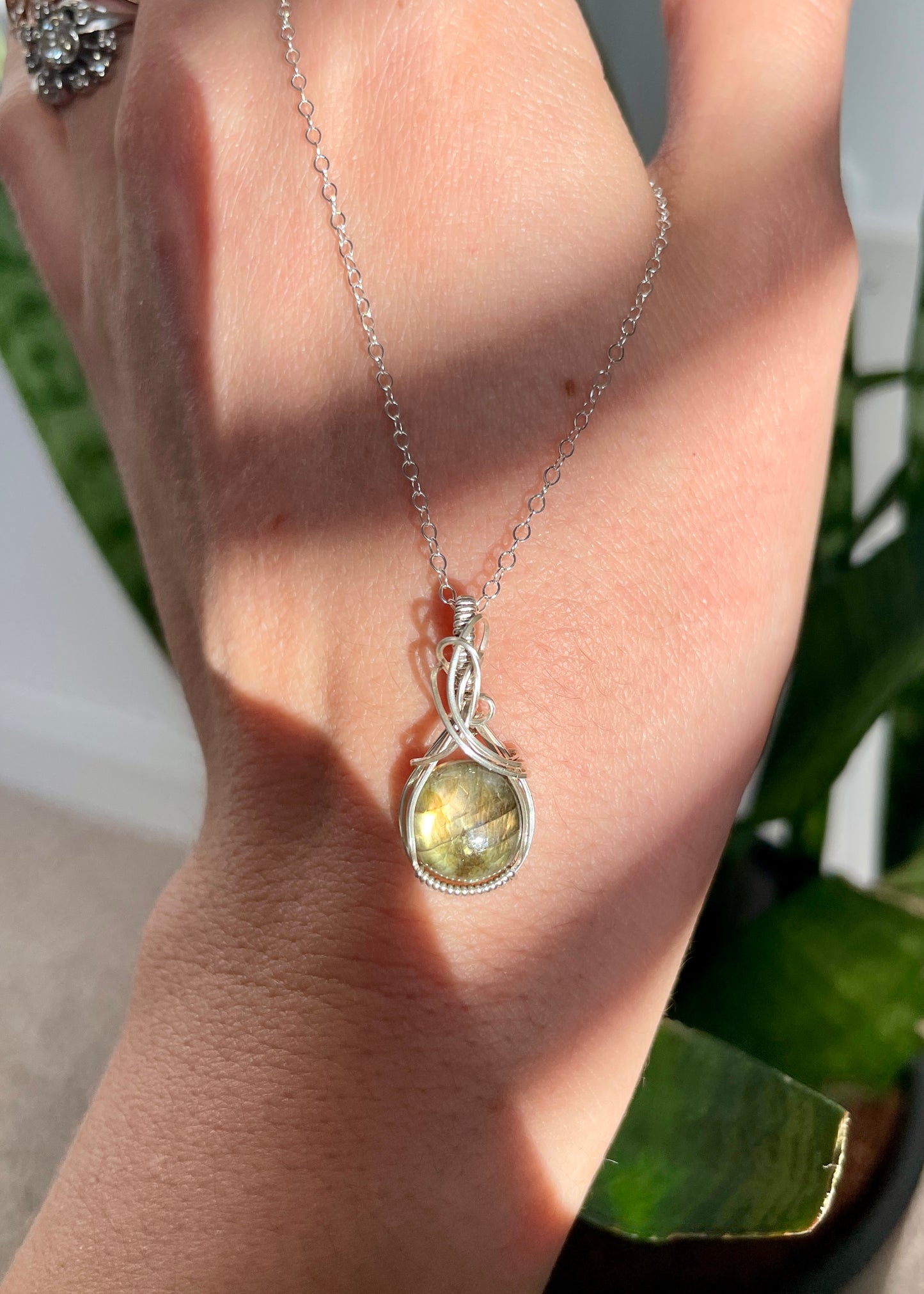 Courage to Clear: Golden Orange Flash Labradorite Micro Necklace in Sterling Silver