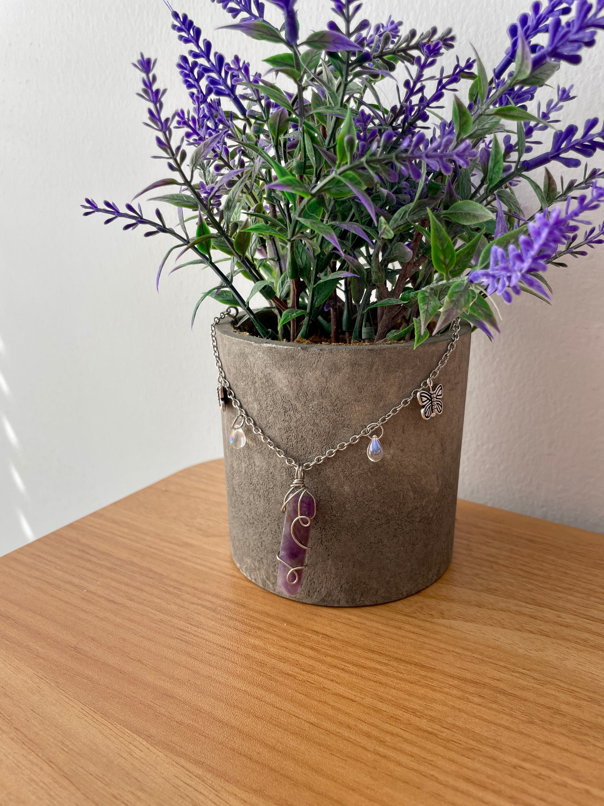 plant pot necklace Amethyst Plant Pot Necklace with Butterfly Charm